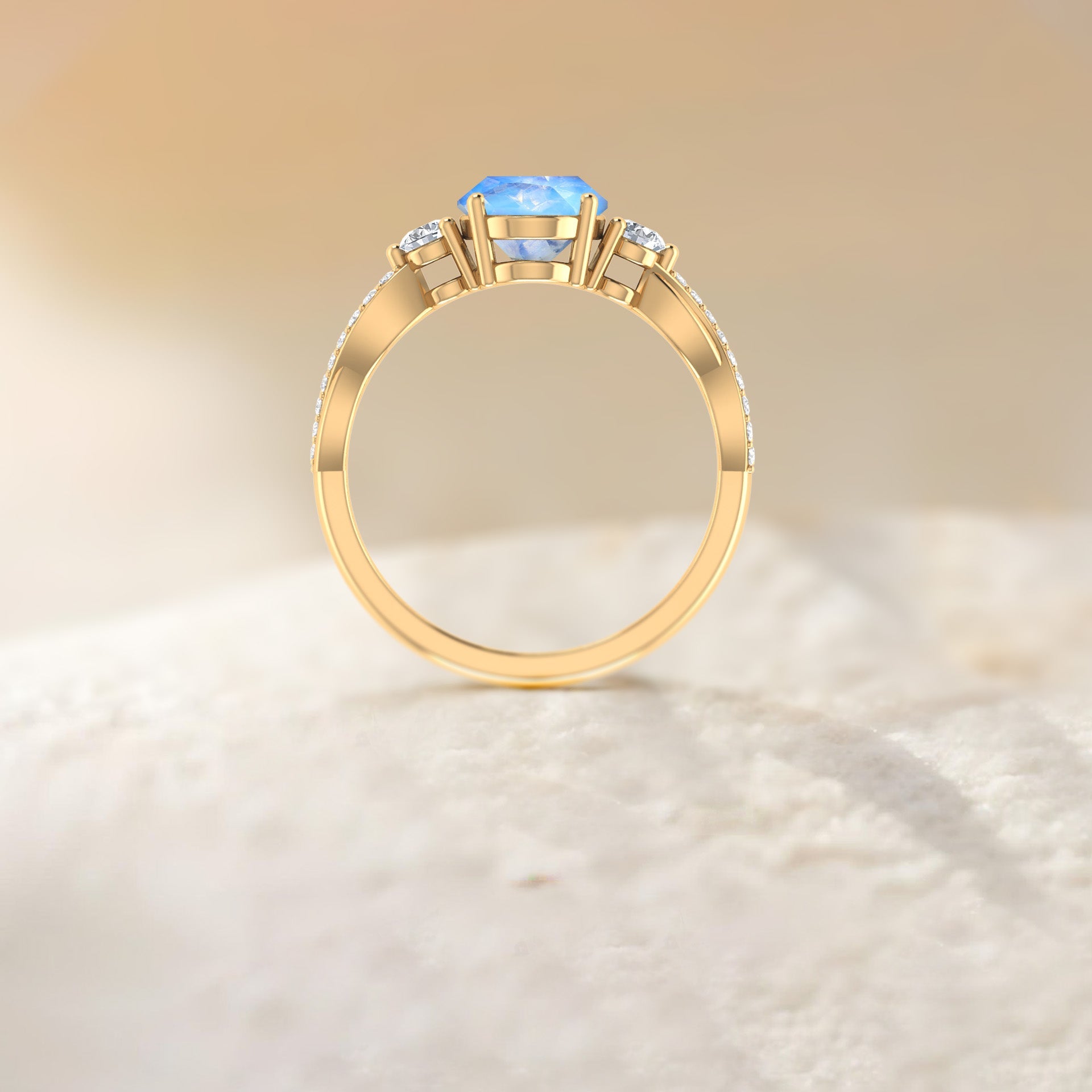 Natural Rainbow Moonstone Engagement Solitaire Ring - Goodstone Jewels