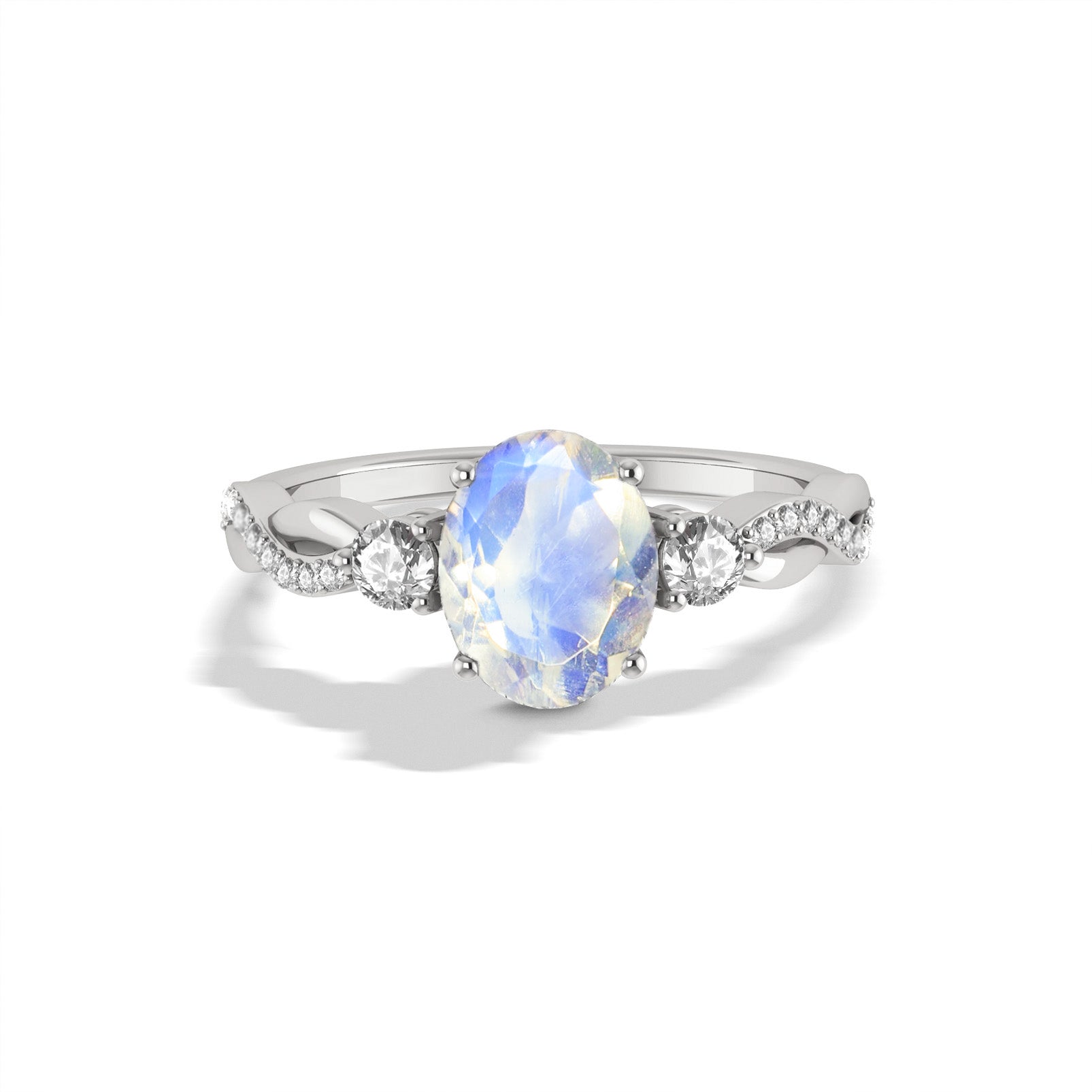 Natural Rainbow Moonstone Engagement Solitaire Ring - Goodstone Jewels