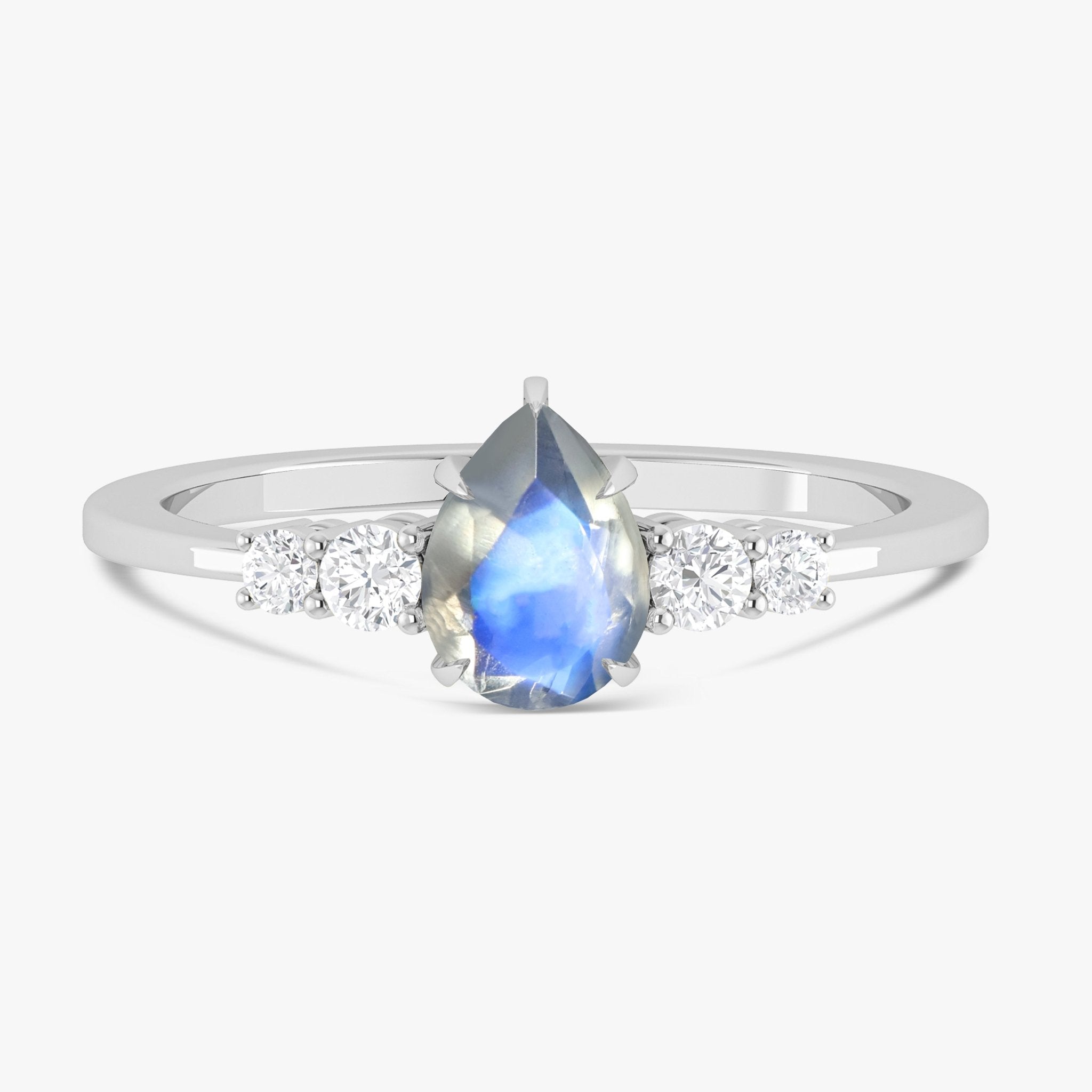 Natural Rainbow Moonstone Faceted Pear Ring - Goodstone Jewels