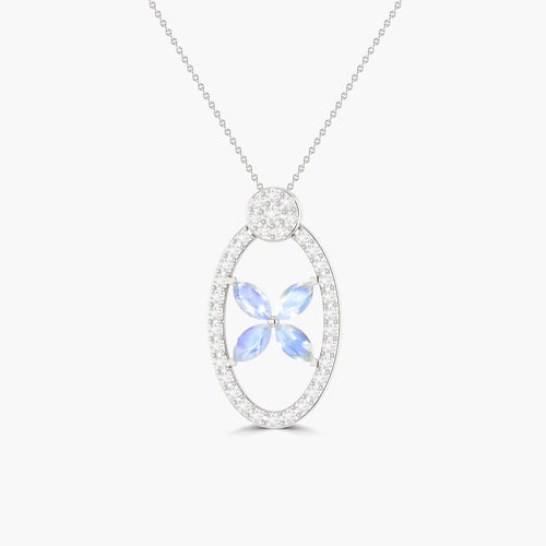 Natural Rainbow Moonstone OX Style Charm Floral Pendant Necklace
