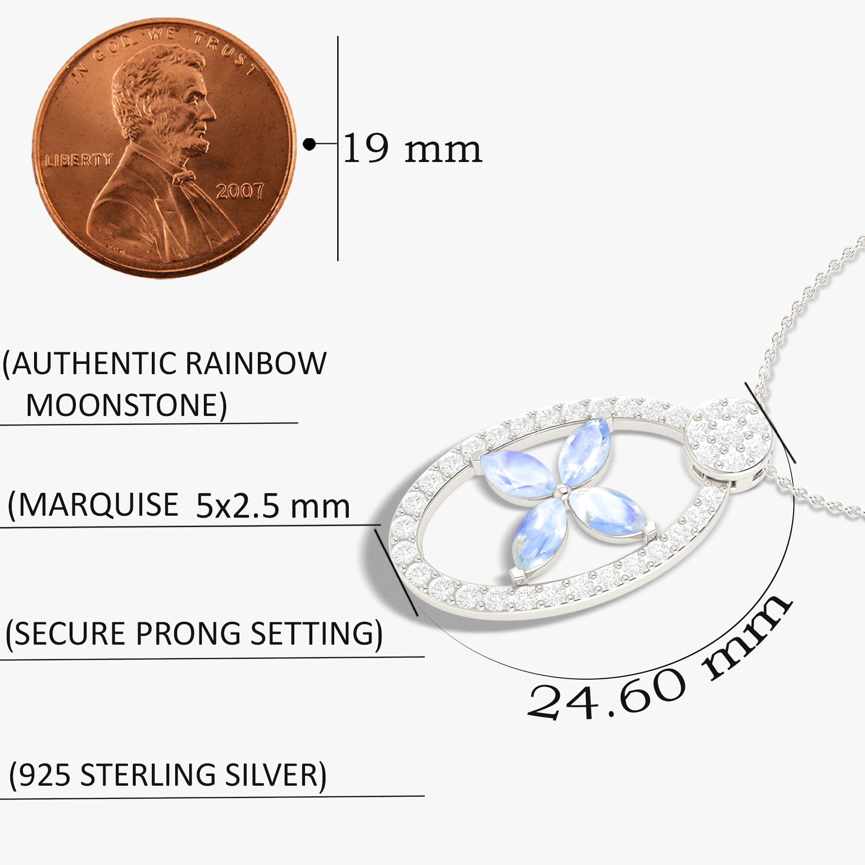Natural Rainbow Moonstone OX Style Charm Pendant Necklace - Goodstone Jewels