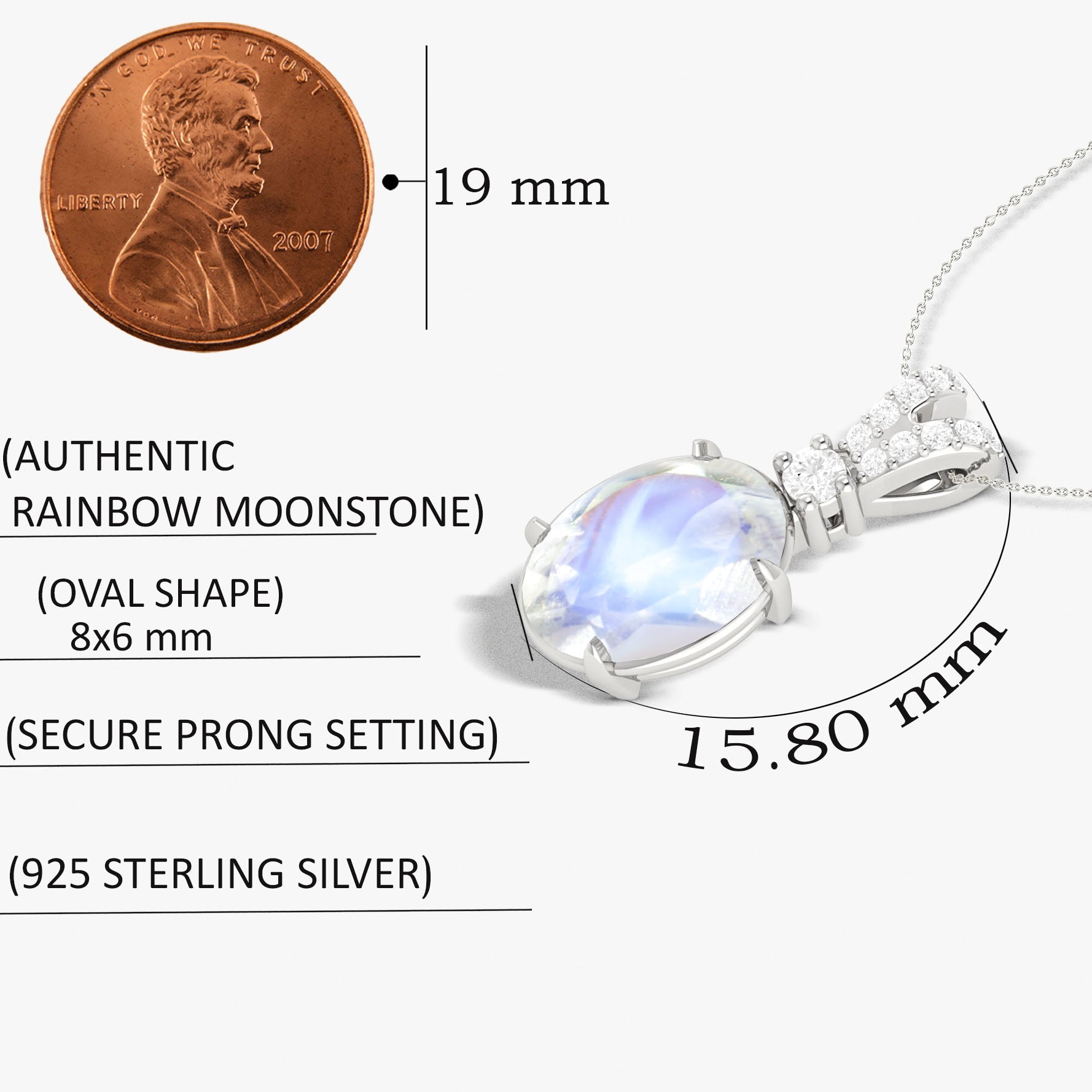 Natural Rainbow Moonstone Pendant Necklace - Goodstone Jewels
