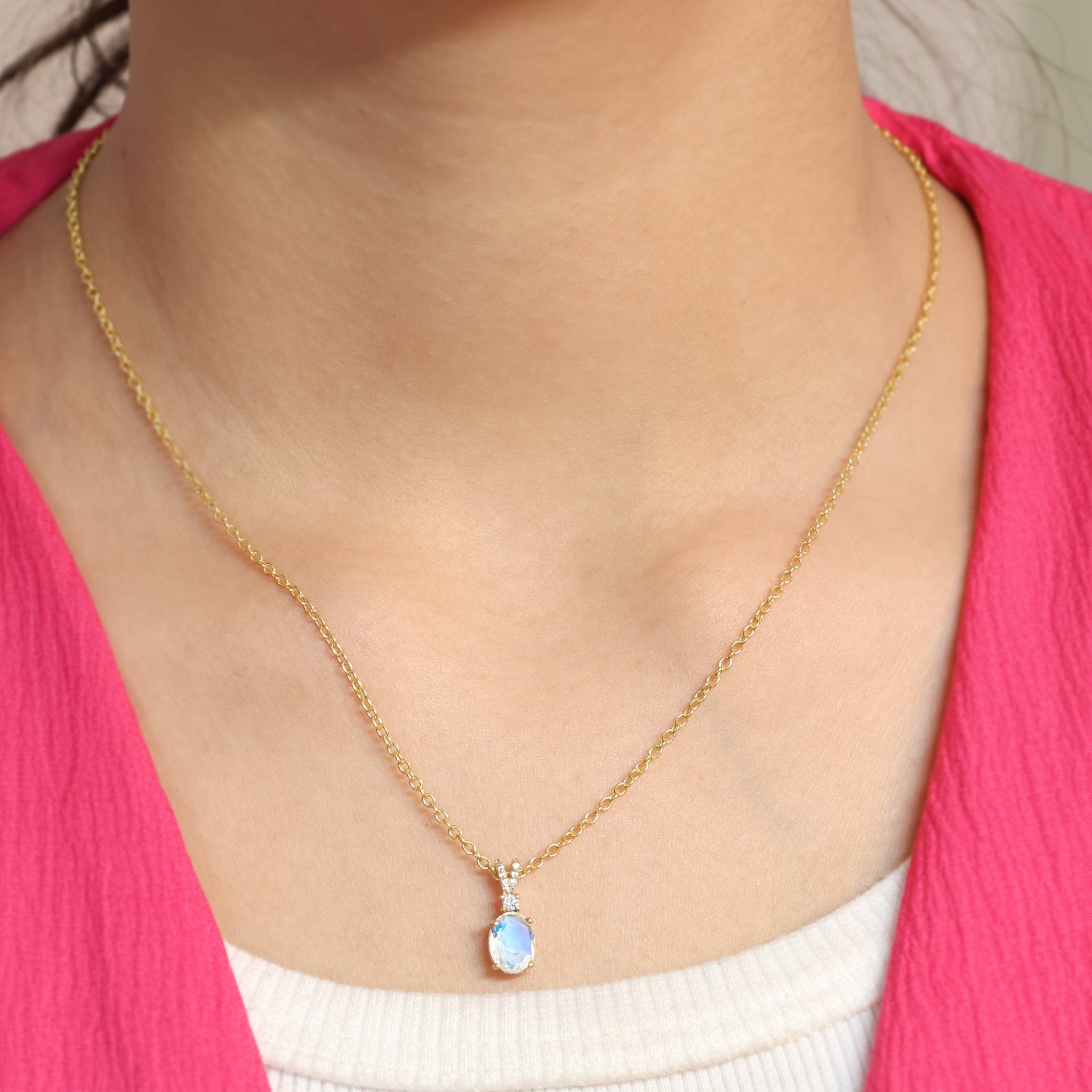 Natural Rainbow Moonstone Pendant Necklace - Goodstone Jewels