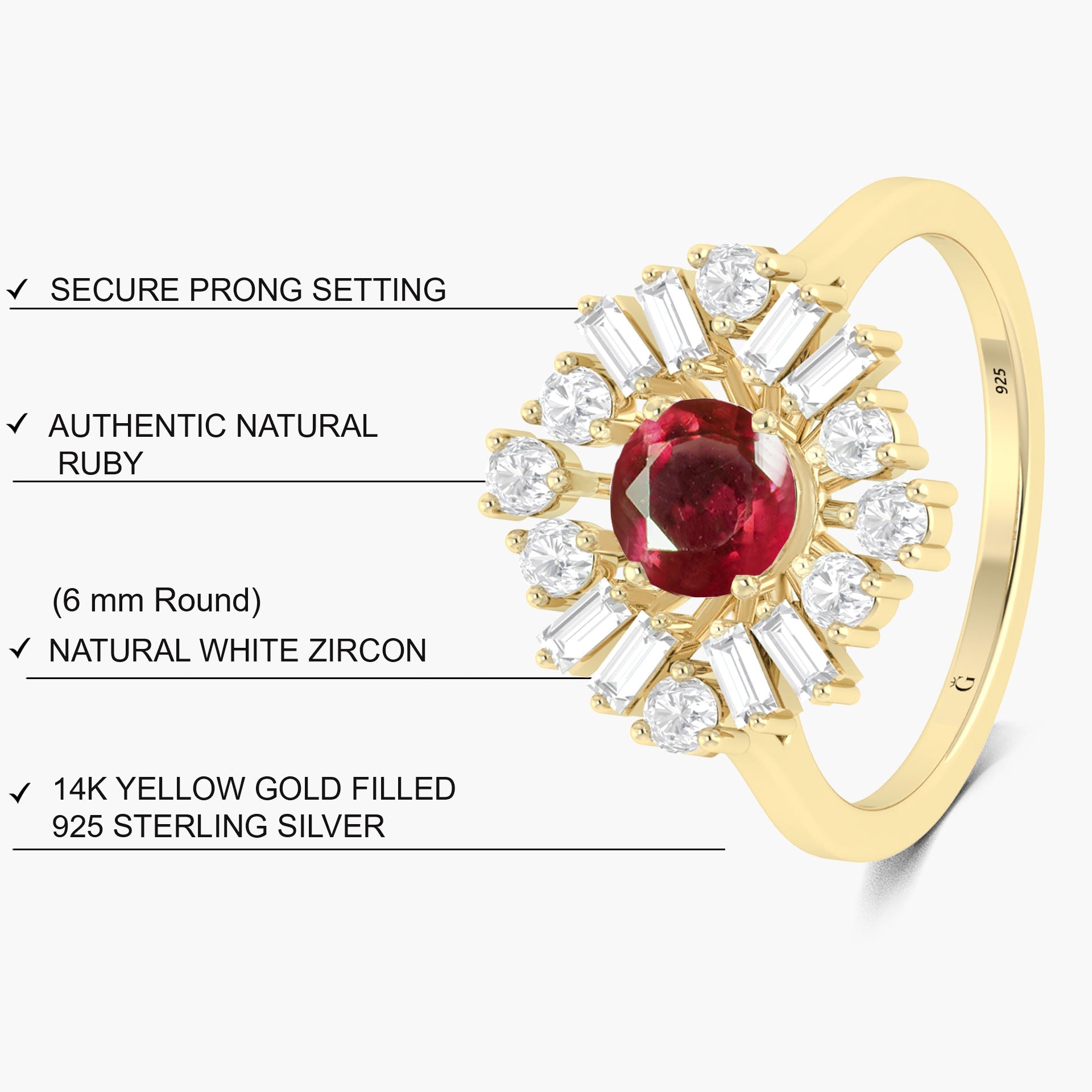 Natural Red Rose Round ruby Statement ring - Goodstone Jewels
