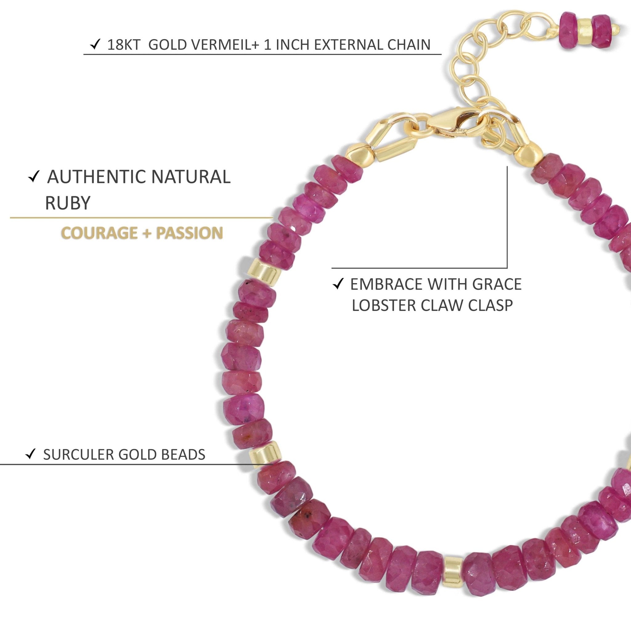 Natural Red Ruby beaded bracelet for her - Goodstone Jewels