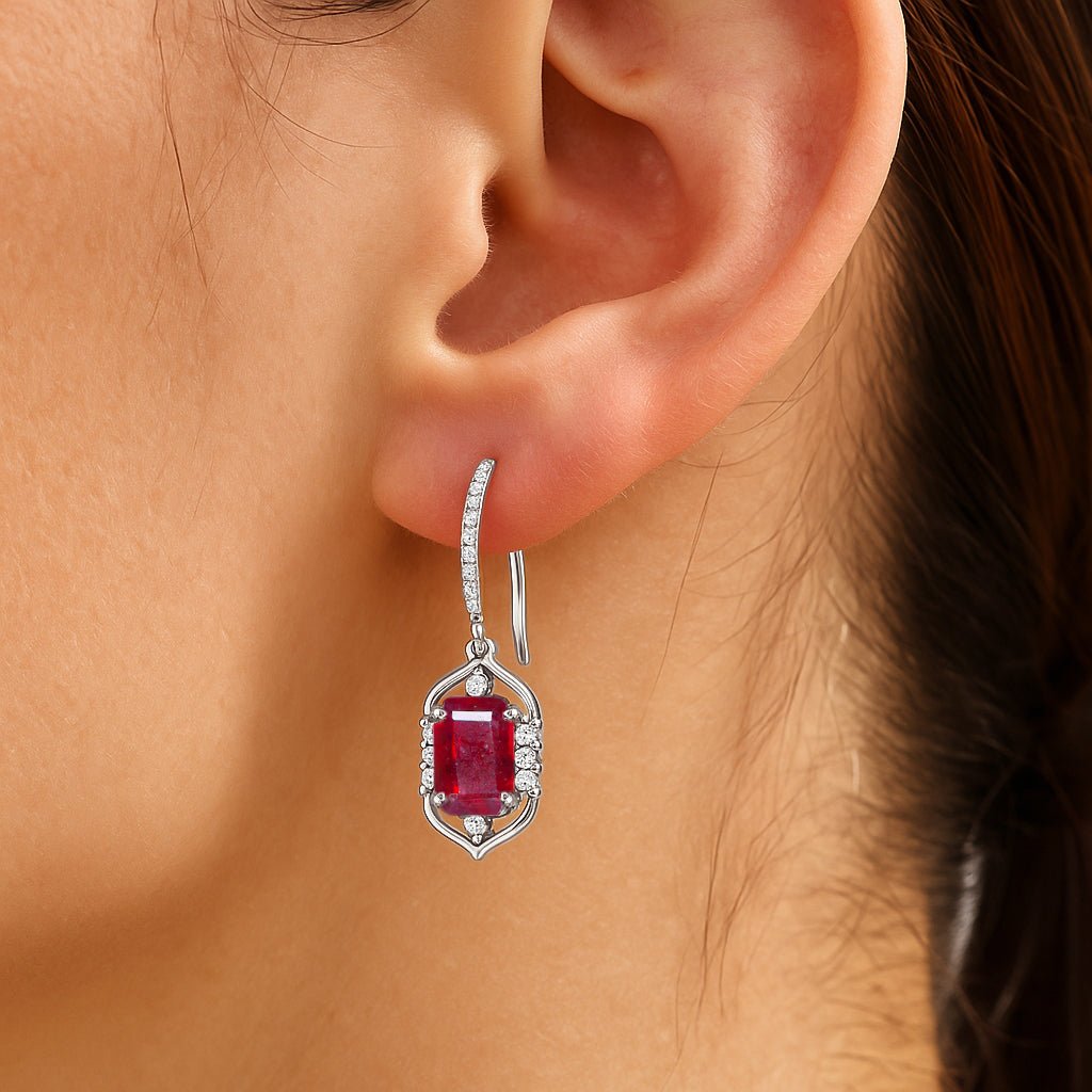 Natural Red Ruby Drop and Dangle Silver Earrings - Goodstone Jewels