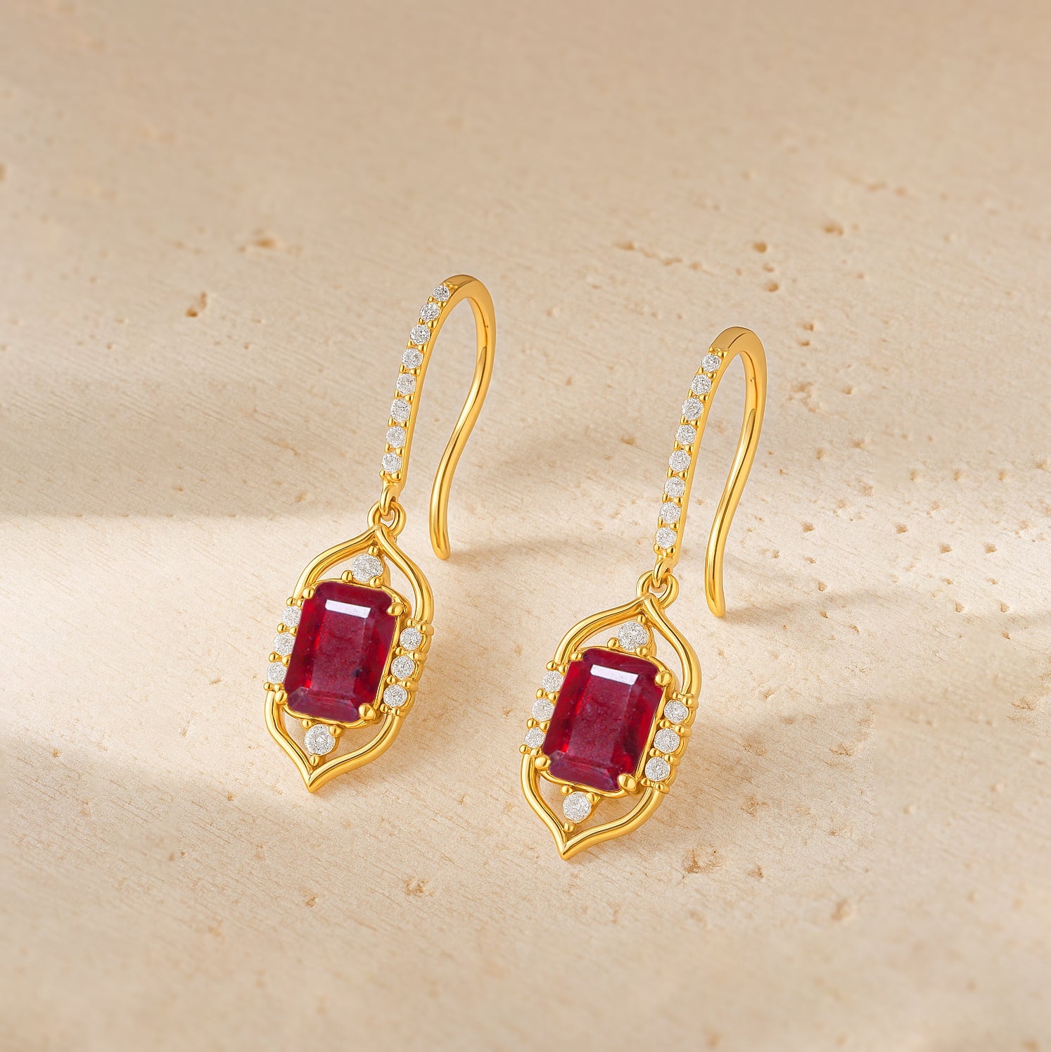 Natural Red Ruby Drop and Dangle Silver Earrings - Goodstone Jewels