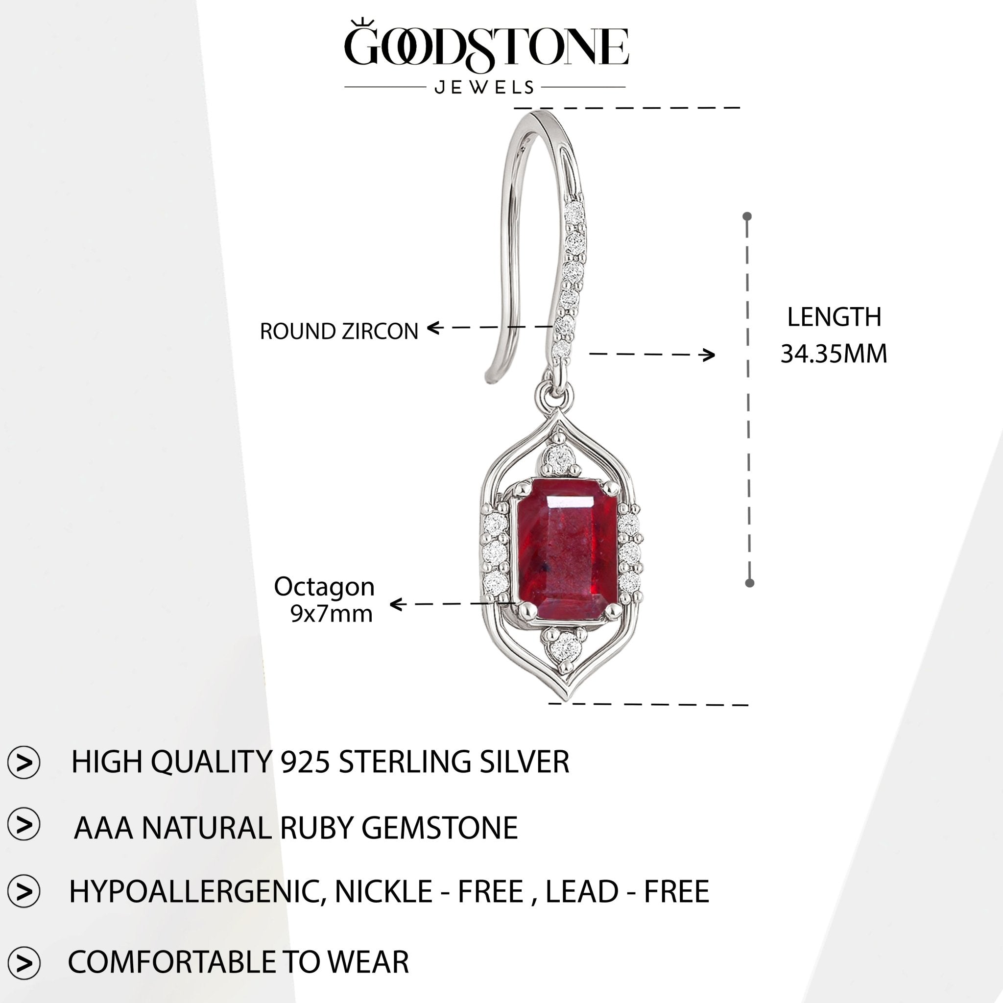 Natural Red Ruby Drop and Dangle Silver Earrings - Goodstone Jewels