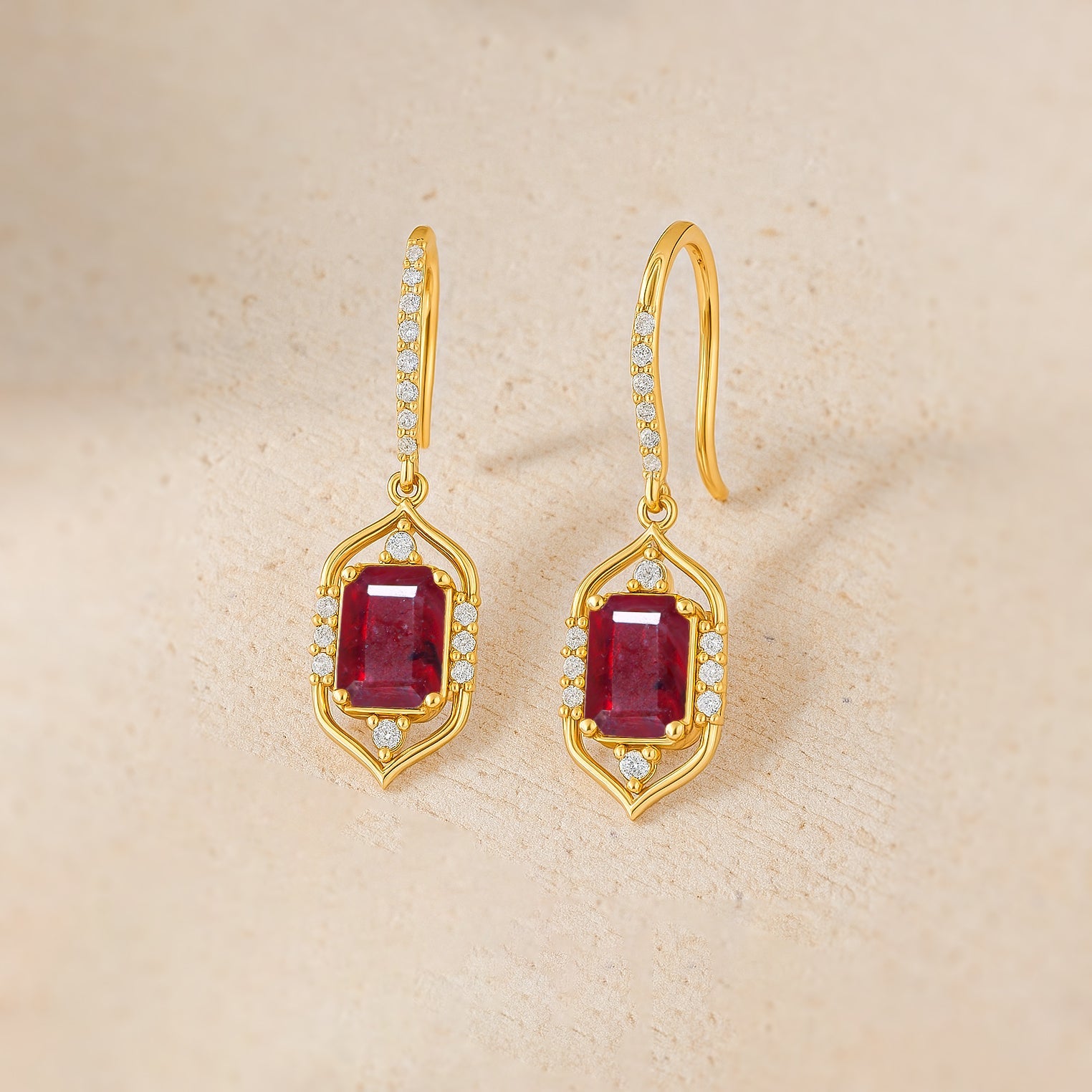 Natural Red Ruby Drop and Dangle Silver Earrings - Goodstone Jewels
