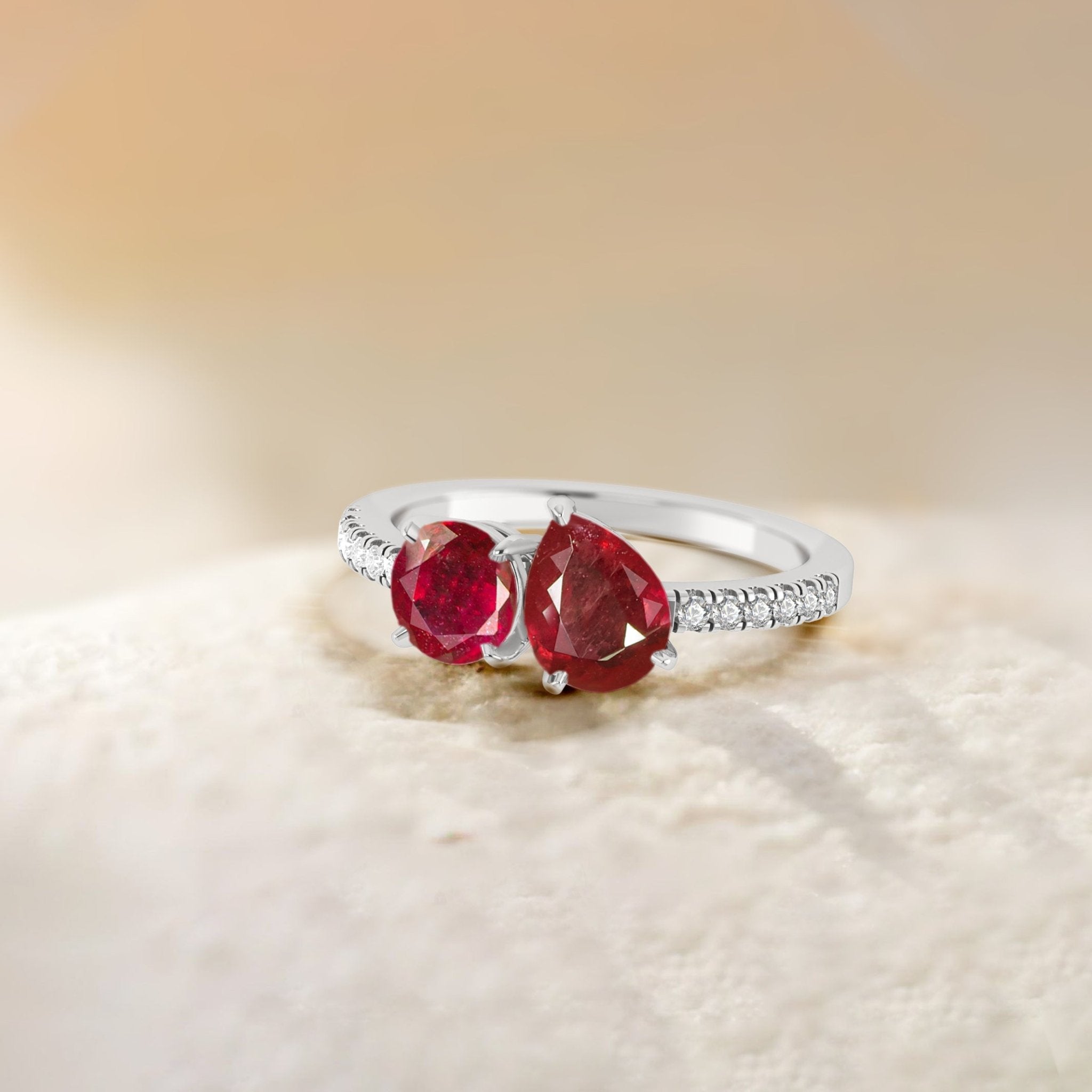 Natural Red Ruby Dual Stone Promise Ring For Her - Goodstone Jewels