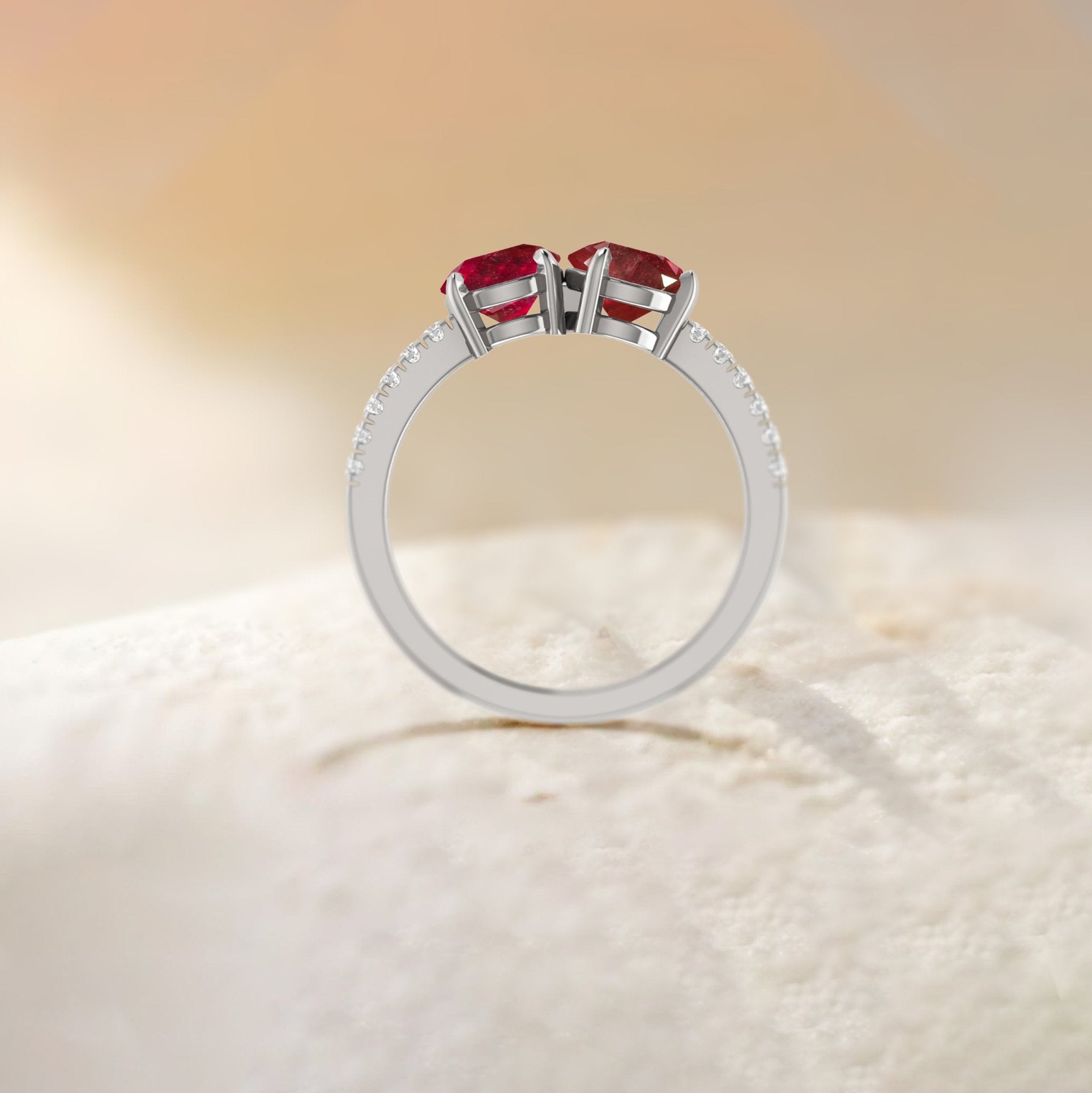 Natural Red Ruby Dual Stone Promise Ring For Her - Goodstone Jewels