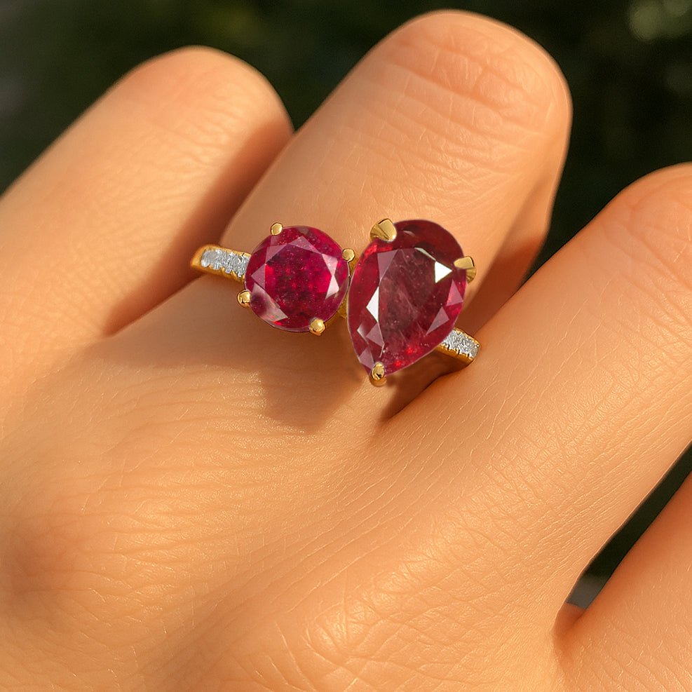 Natural Red Ruby Dual Stone Promise Ring For Her - Goodstone Jewels