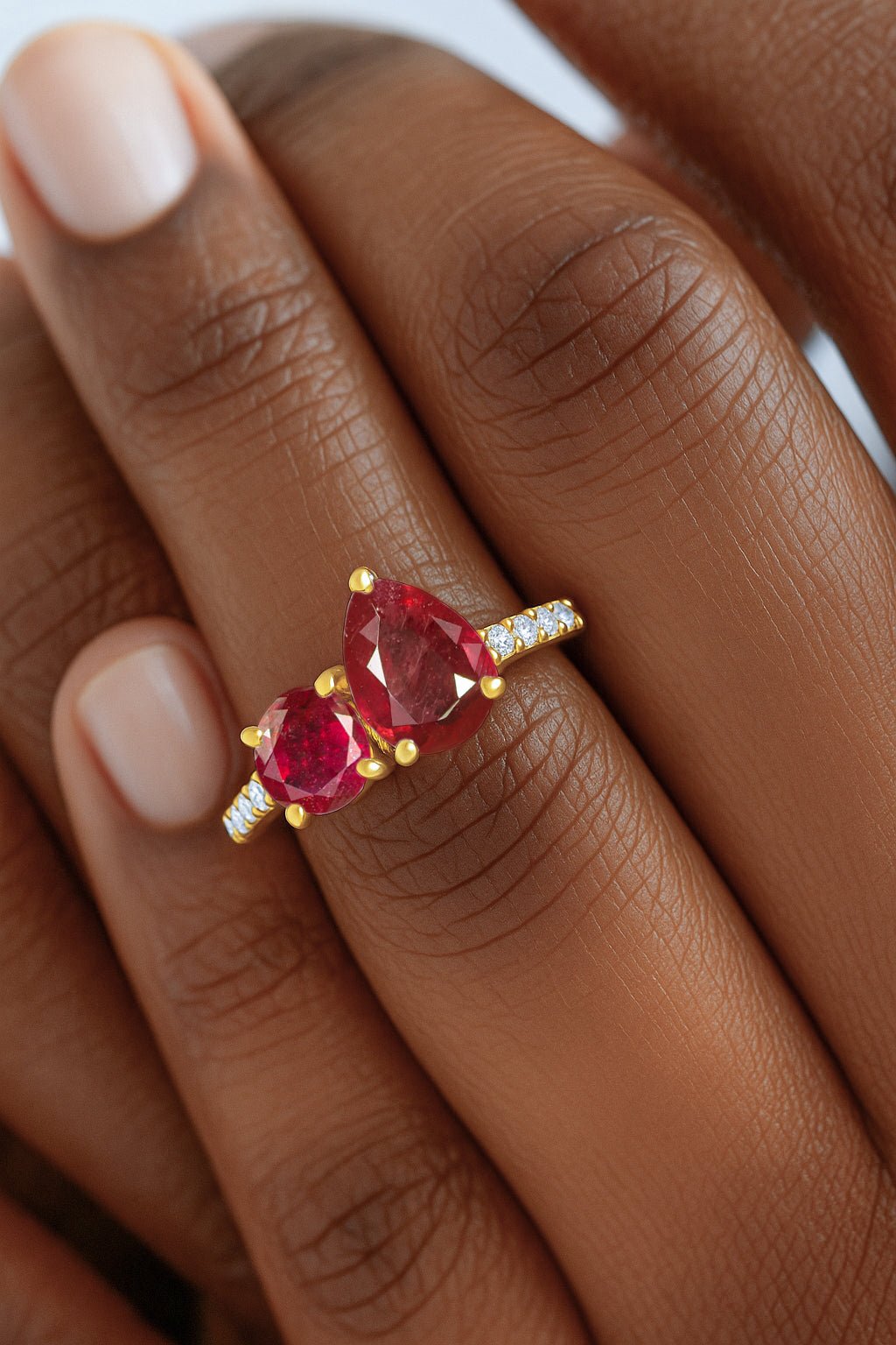 Natural Red Ruby Dual Stone Promise Ring For Her - Goodstone Jewels