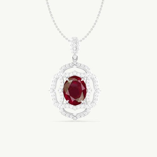 Natural Red Ruby Gemstone Charm Pendant Necklace