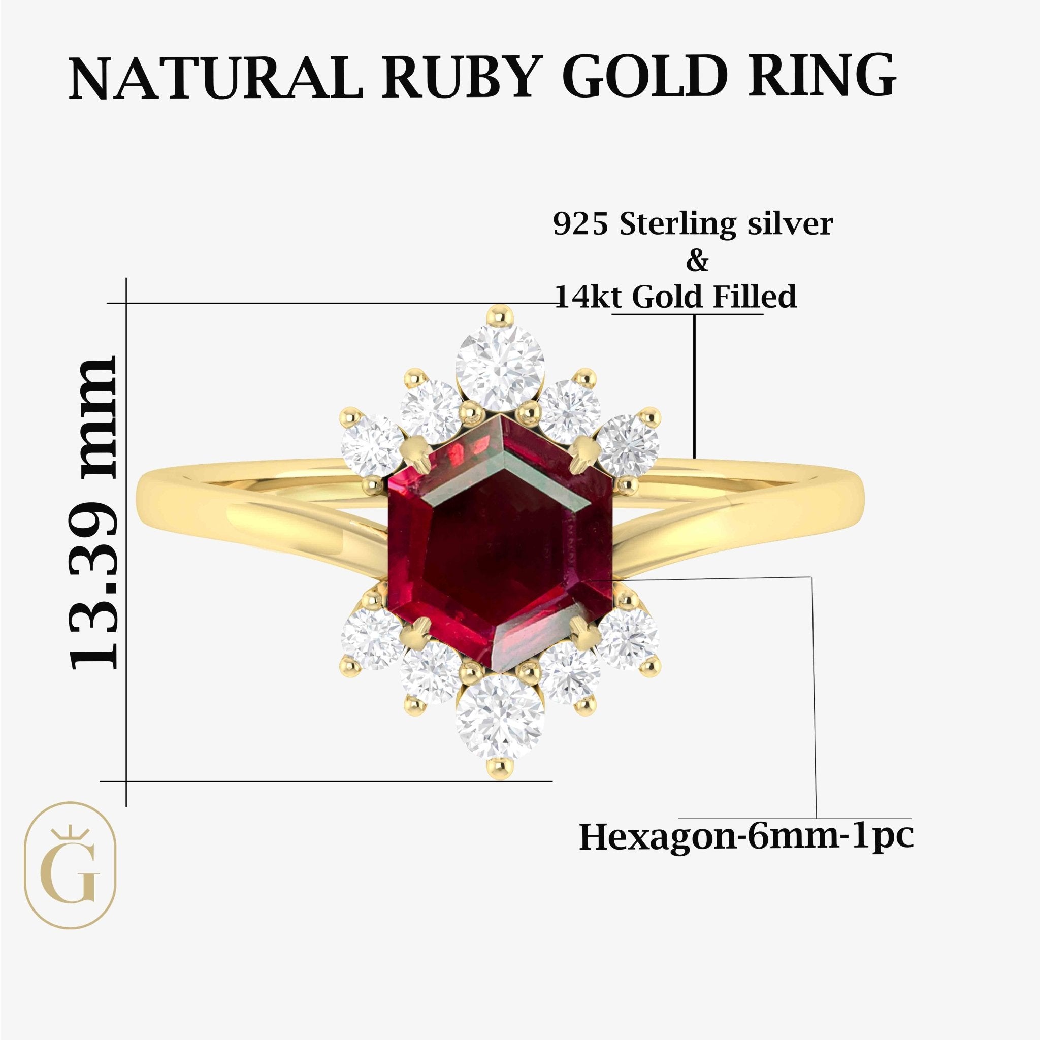 Natural Red Ruby Hexagon Gemstone Ring - Goodstone Jewels