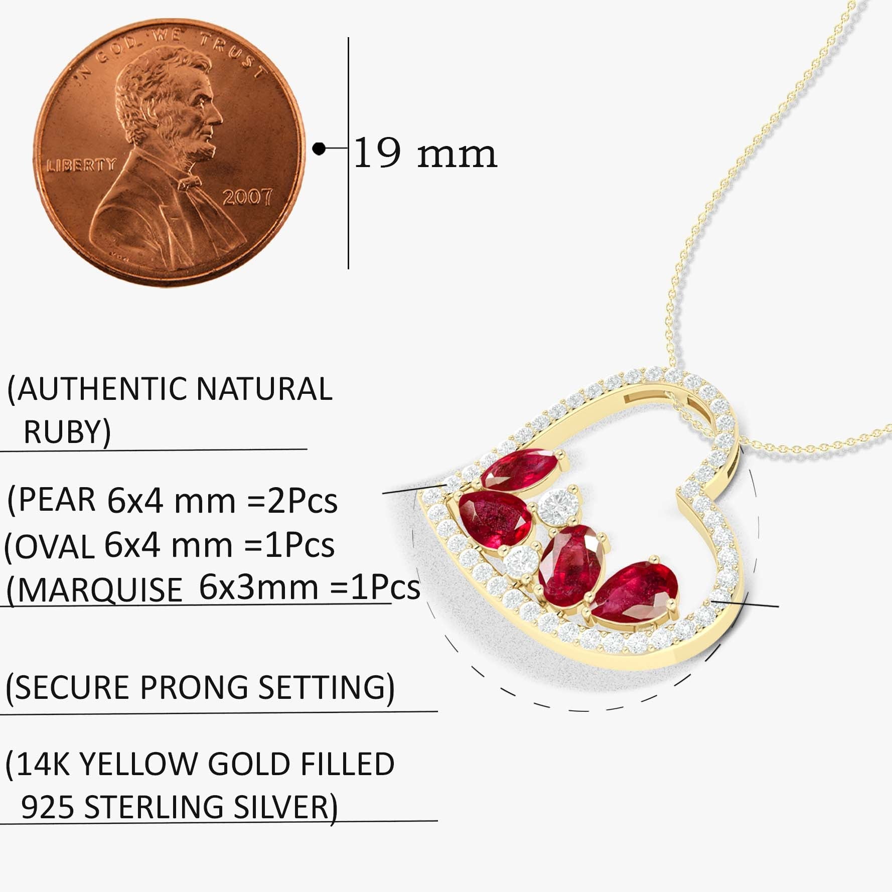 Natural Ruby 4 Stone Heart Chain Pendant Necklace - Goodstone Jewels