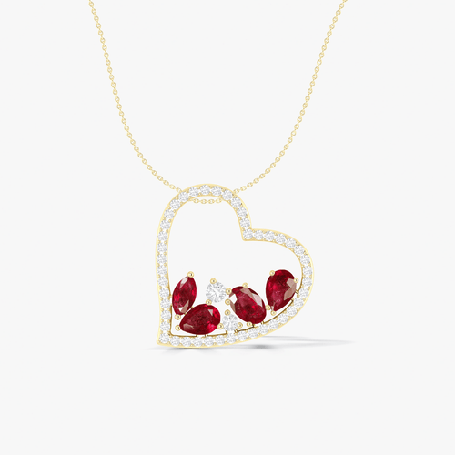 Natural Ruby 4 Stone Heart Chain Pendant Necklace