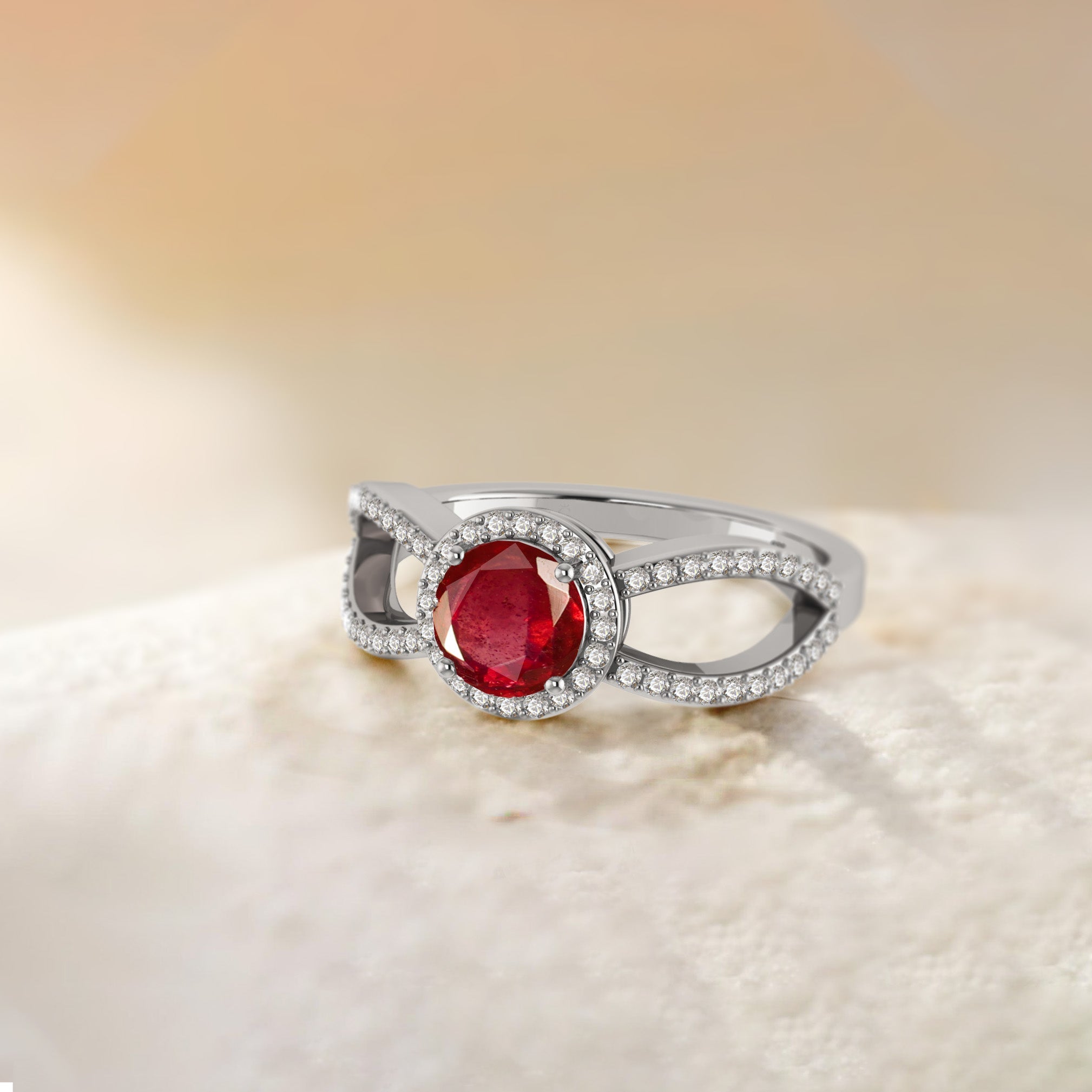 Natural Ruby 6 MM Round Shape Halo Engagement Ring - Goodstone Jewels