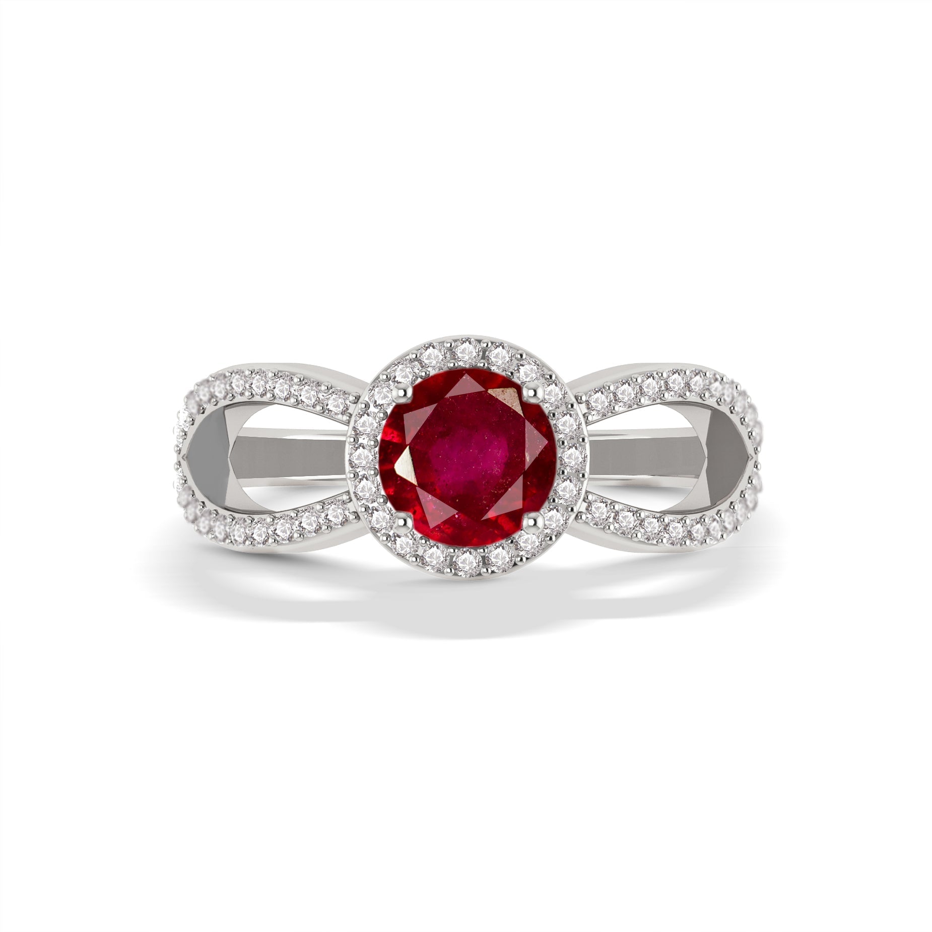 Natural Ruby 6 MM Round Shape Halo Engagement Ring - Goodstone Jewels