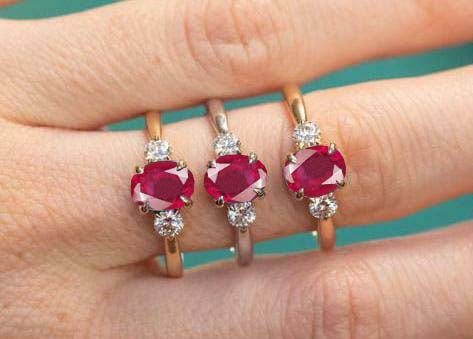 Natural Ruby and White Zircon Engagement Three Stone Ring - Goodstone Jewels