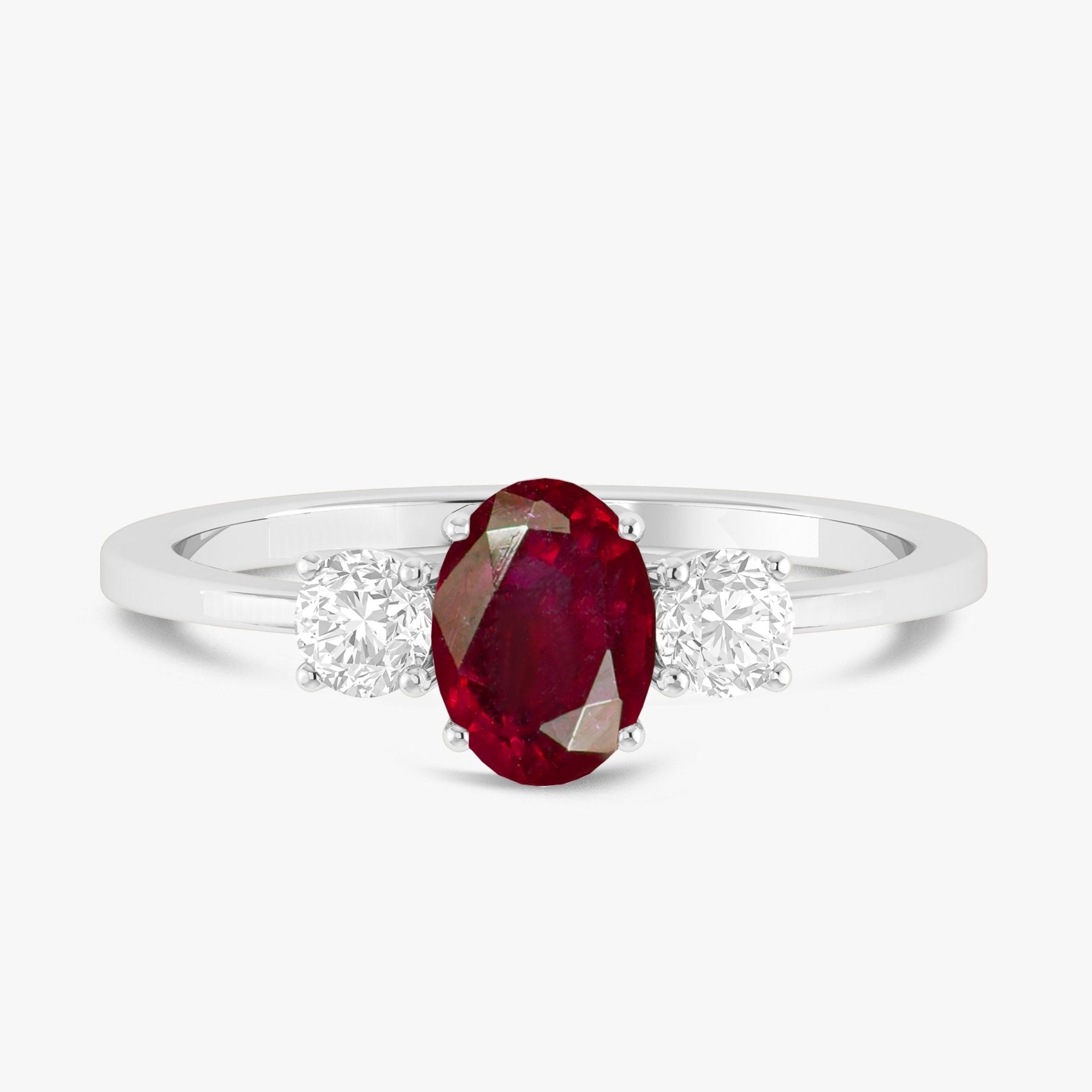 Natural Ruby and White Zircon Engagement Three Stone Ring - Goodstone Jewels