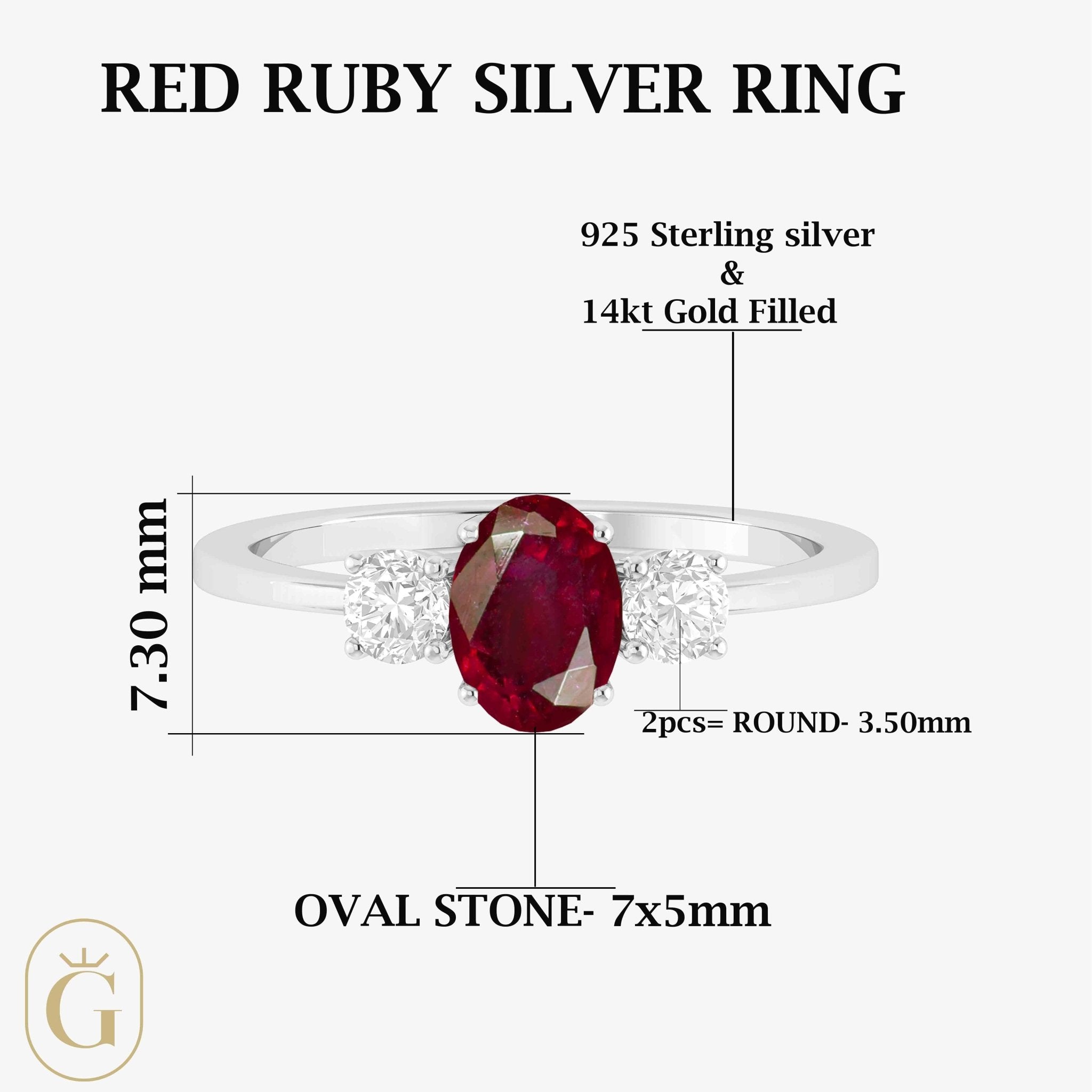 Natural Ruby and White Zircon Engagement Three Stone Ring - Goodstone Jewels