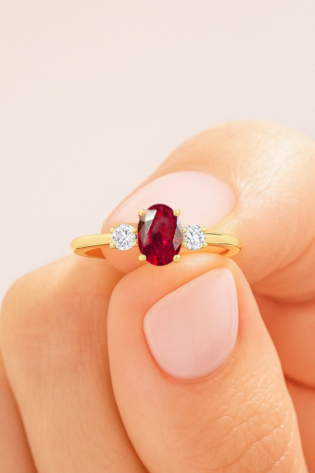Natural Ruby and White Zircon Engagement Three Stone Ring - Goodstone Jewels