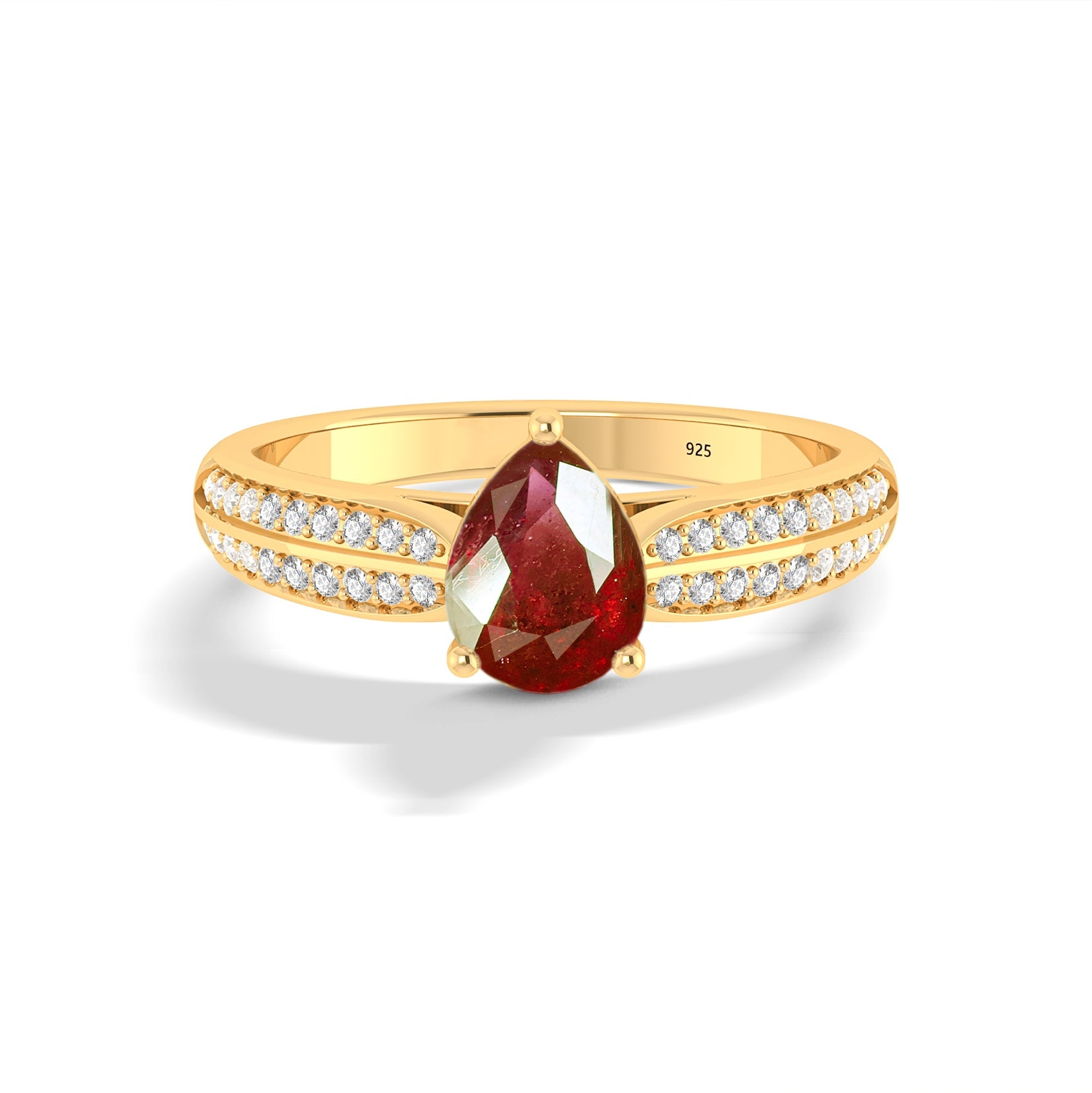 Natural Ruby and White Zircon Solitaire with Accents Ring - Goodstone Jewels