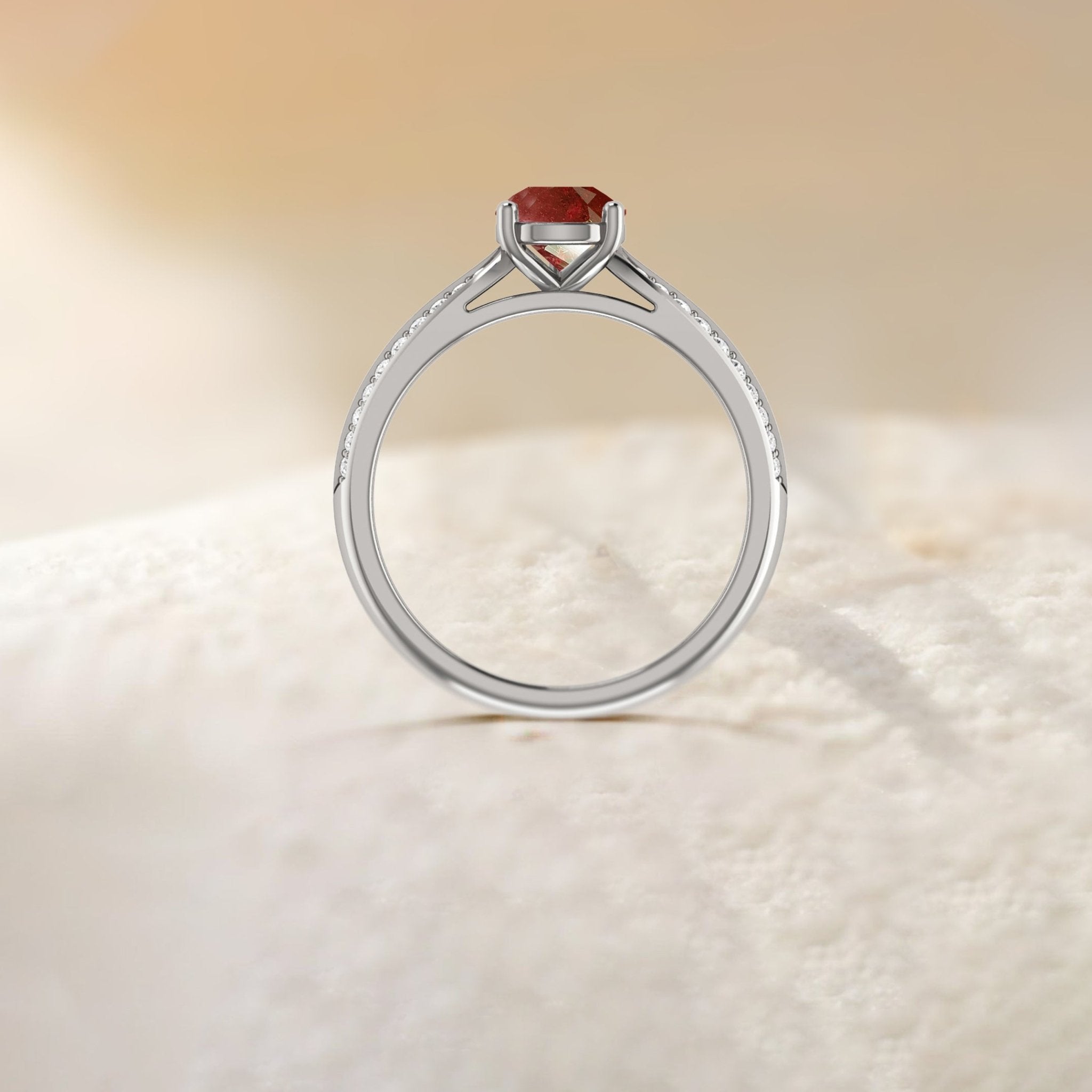 Natural Ruby and White Zircon Solitaire with Accents Ring - Goodstone Jewels