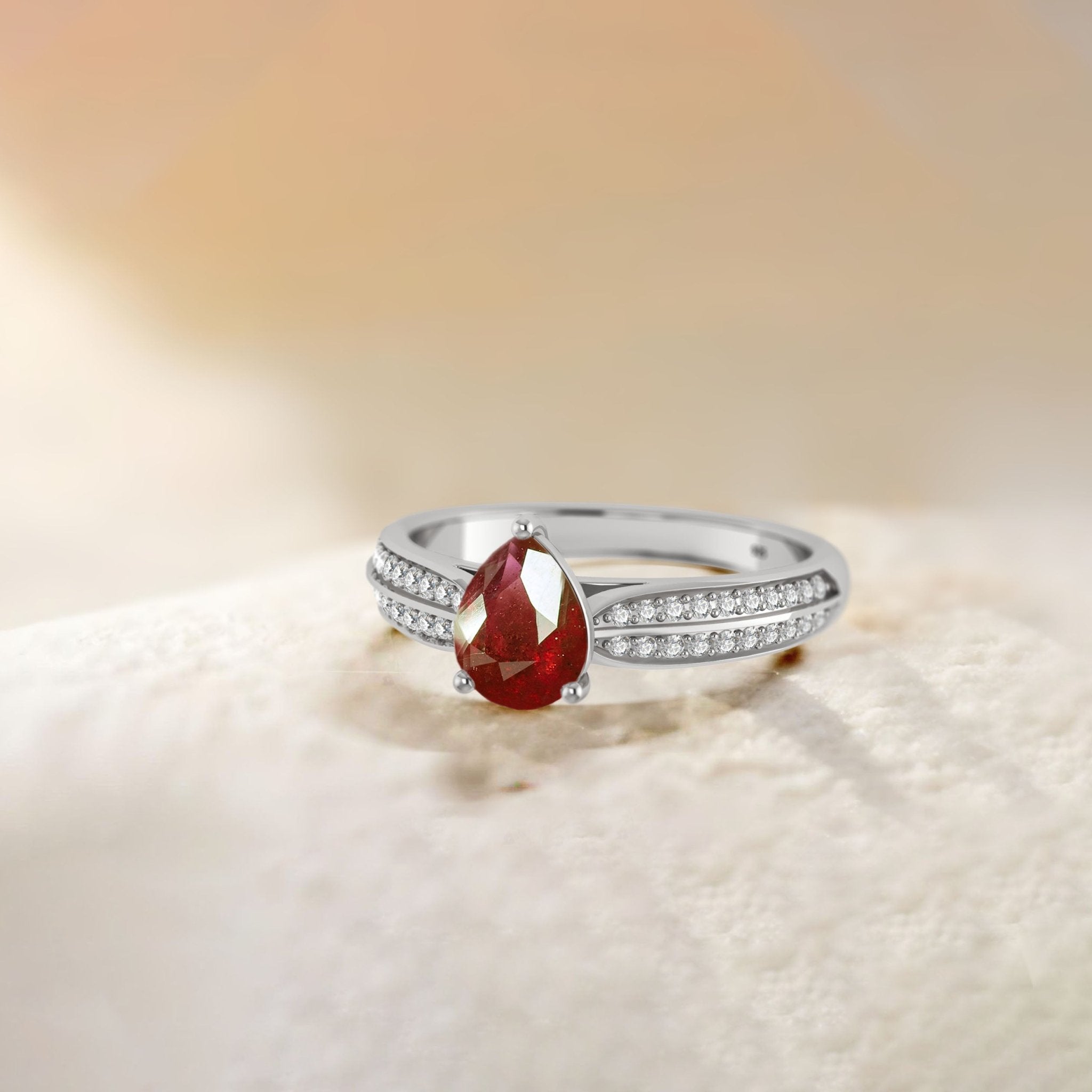 Natural Ruby and White Zircon Solitaire with Accents Ring - Goodstone Jewels