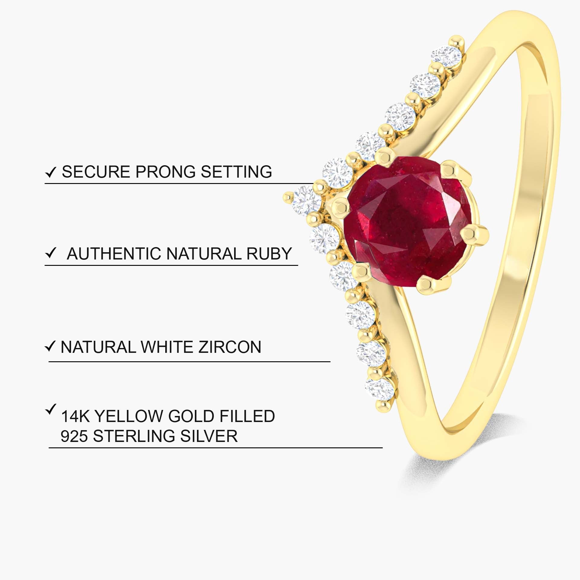 Natural Ruby and White Zircon Sparkling Wishbone Ring - Goodstone Jewels