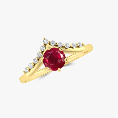 Natural Ruby and White Zircon Sparkling Wishbone Ring