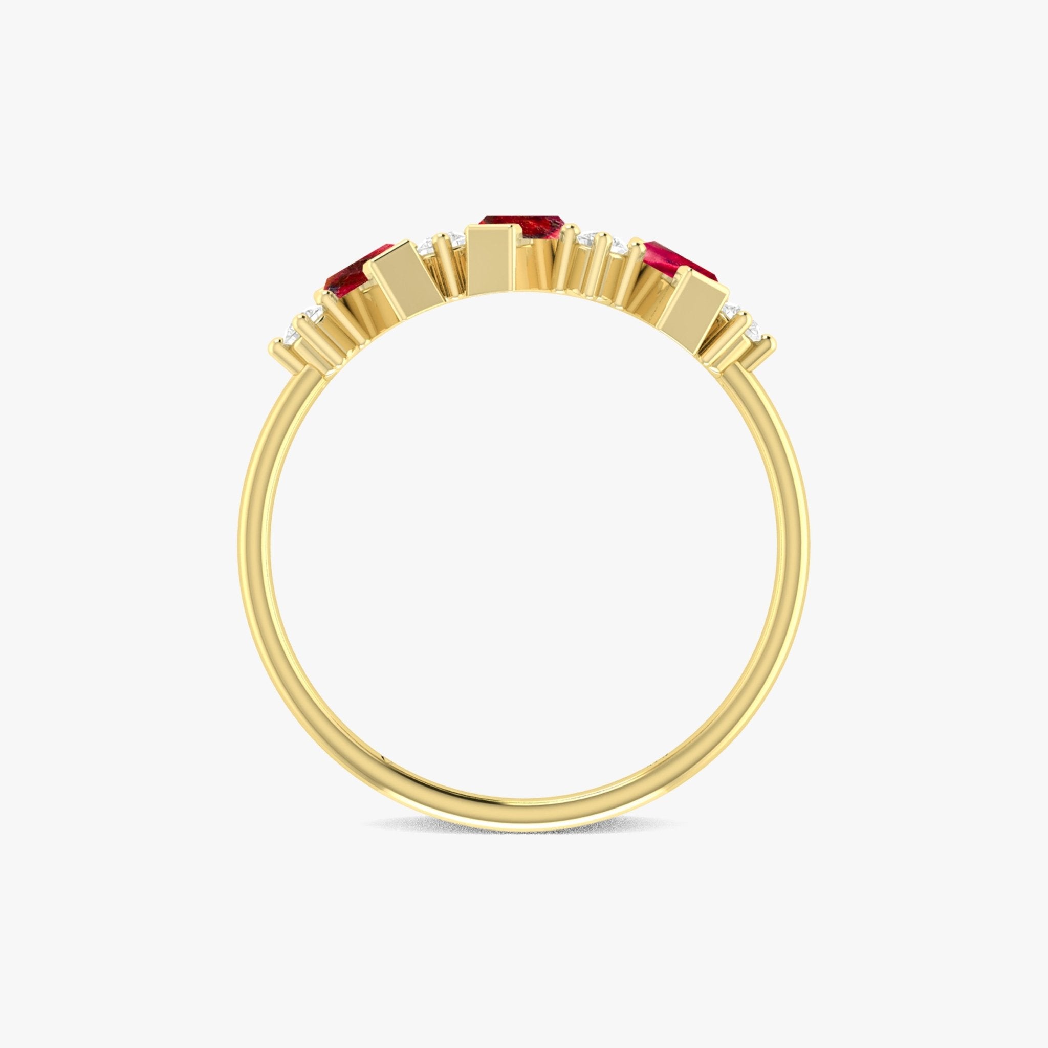 Natural Ruby Baguette Shape Designer Three Stone Ring - Goodstone Jewels