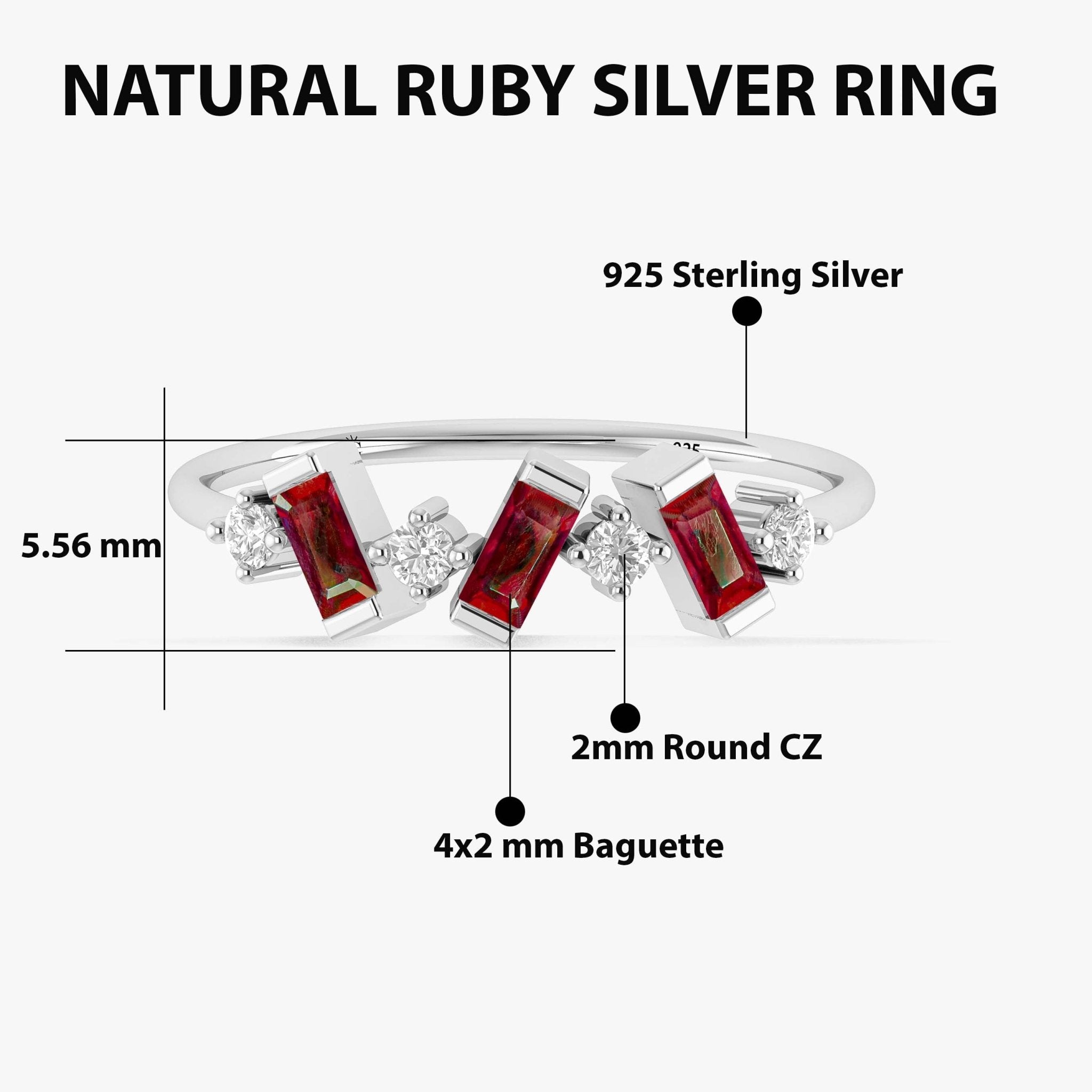 Natural Ruby Baguette Shape Designer Three Stone Ring - Goodstone Jewels