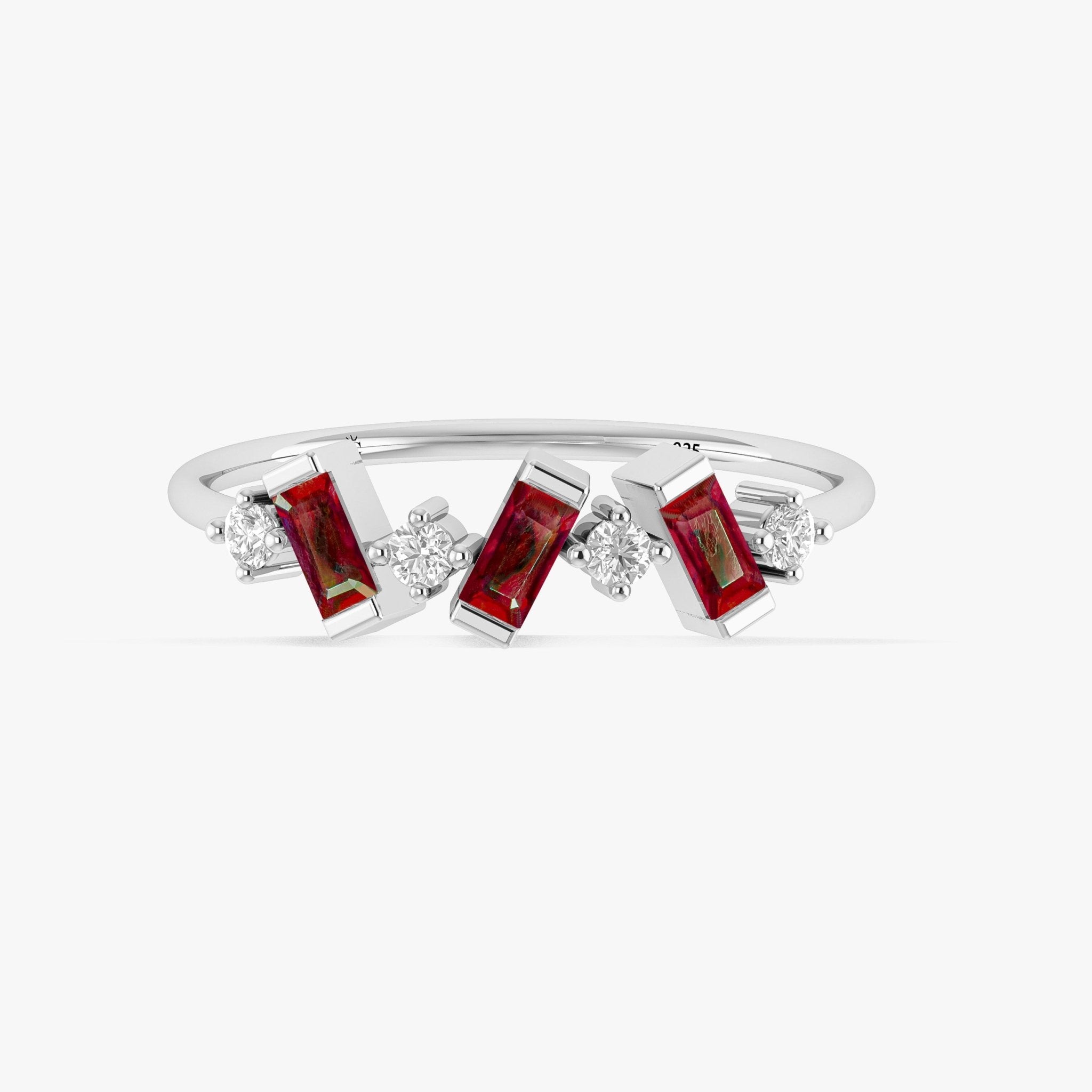 Natural Ruby Baguette Shape Designer Three Stone Ring - Goodstone Jewels