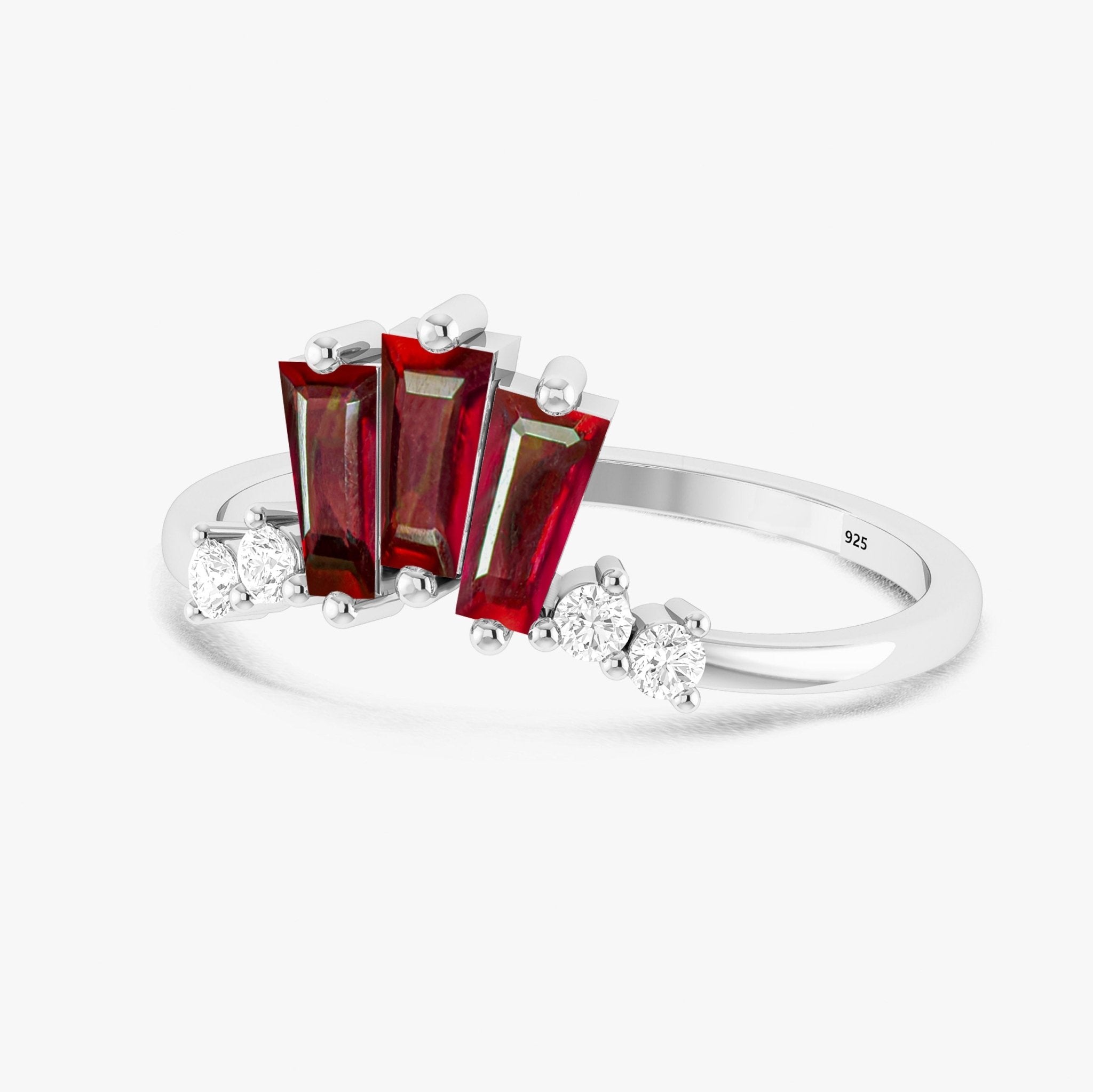 Natural Ruby Baguette Stone Wishbone Crown Style Ring - Goodstone Jewels
