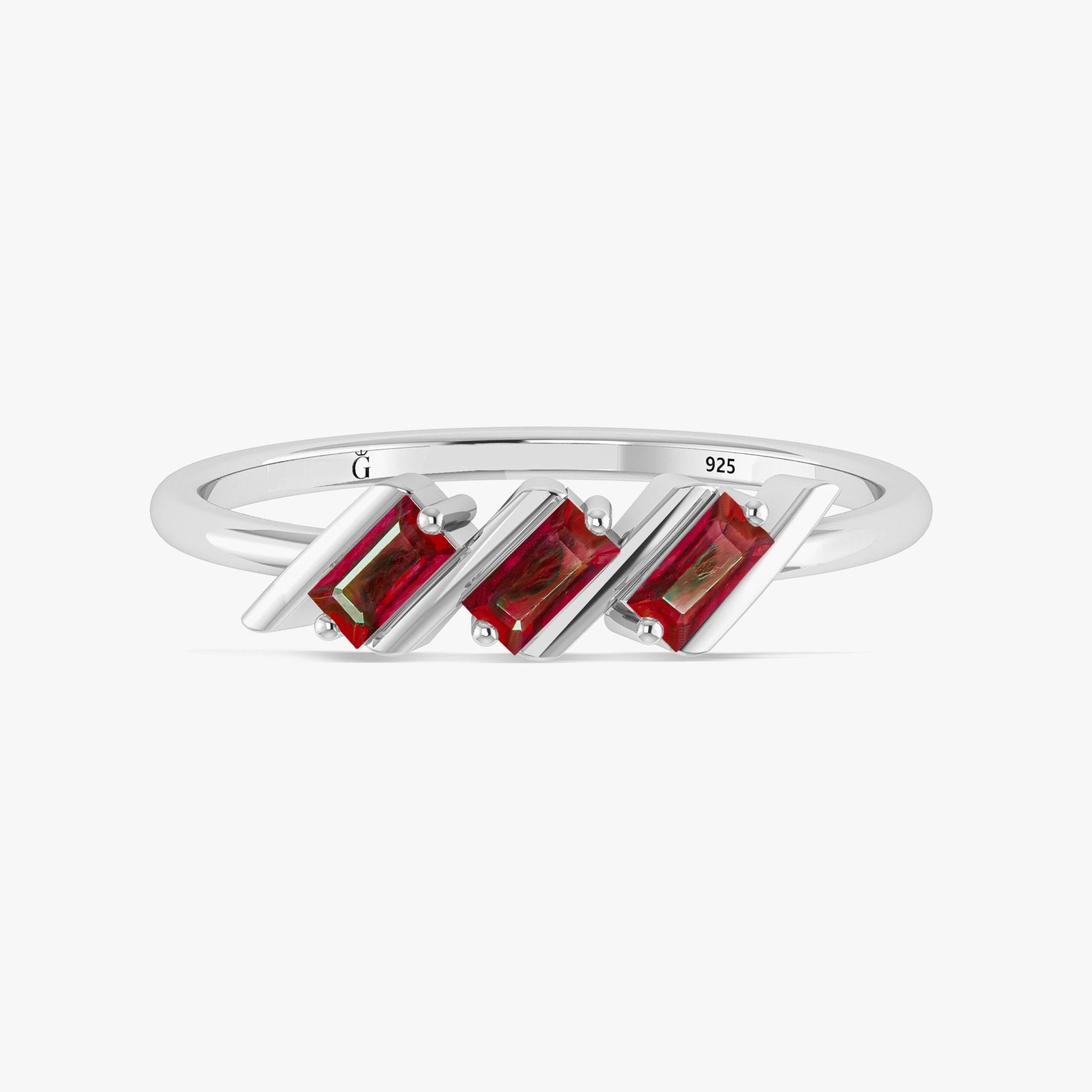 Natural Ruby Baguette Style Three Stone Ring in Gold Filled & Sterling Silver - Goodstone Jewels