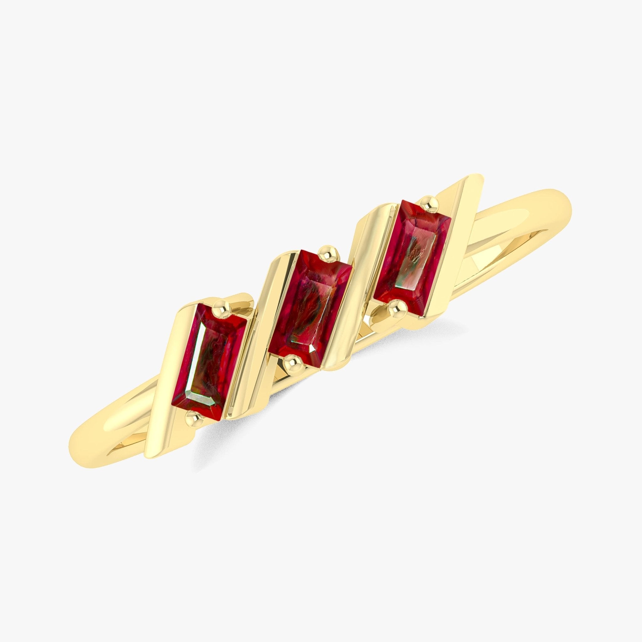 Natural Ruby Baguette Style Three Stone Ring in Gold Filled & Sterling Silver - Goodstone Jewels