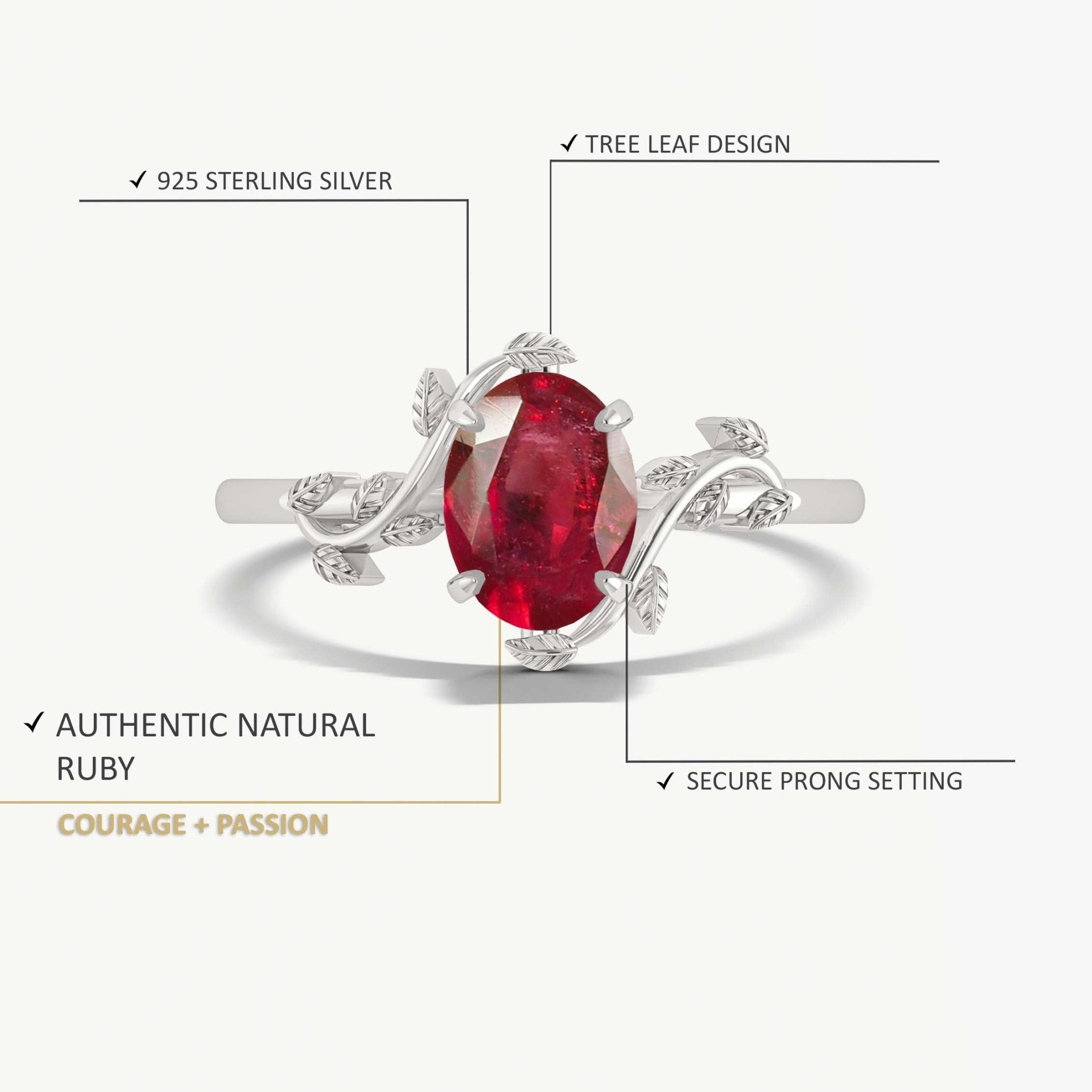 Natural Ruby Bypass Leaf Style Ring - Goodstone Jewels
