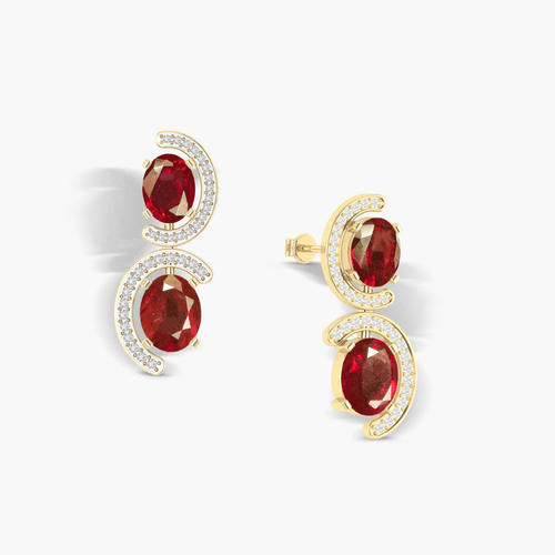 Natural Ruby 'C' Shape Stud Earrings