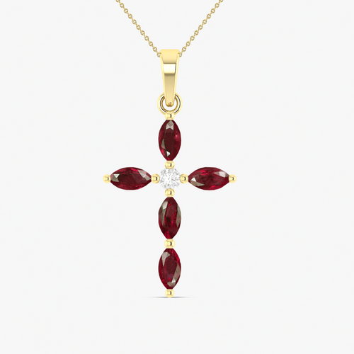 Natural Ruby Cross Charm Pendant Necklace