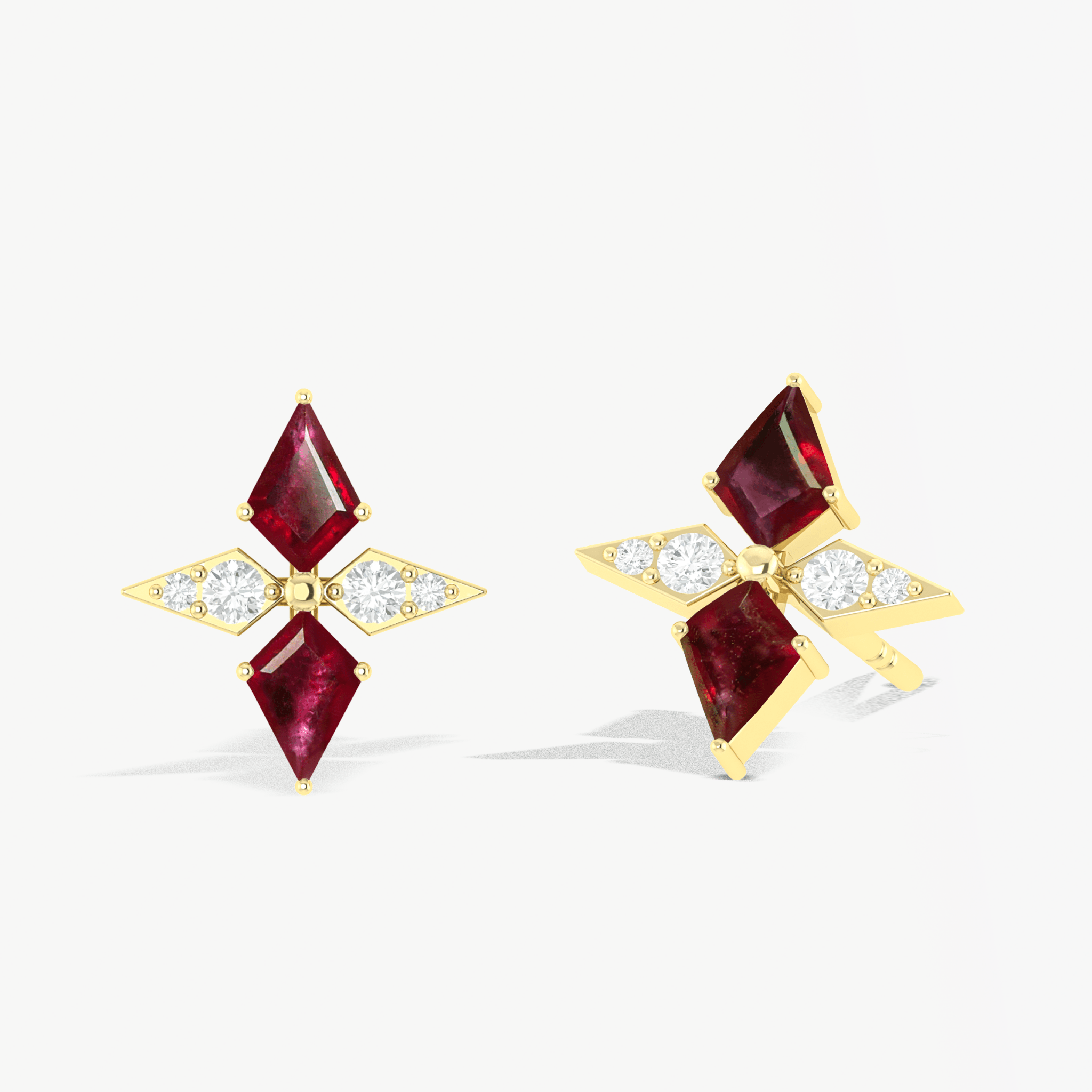 Natural Ruby Dual Kite Gemstone Floral Stud Earrings - Goodstone Jewels