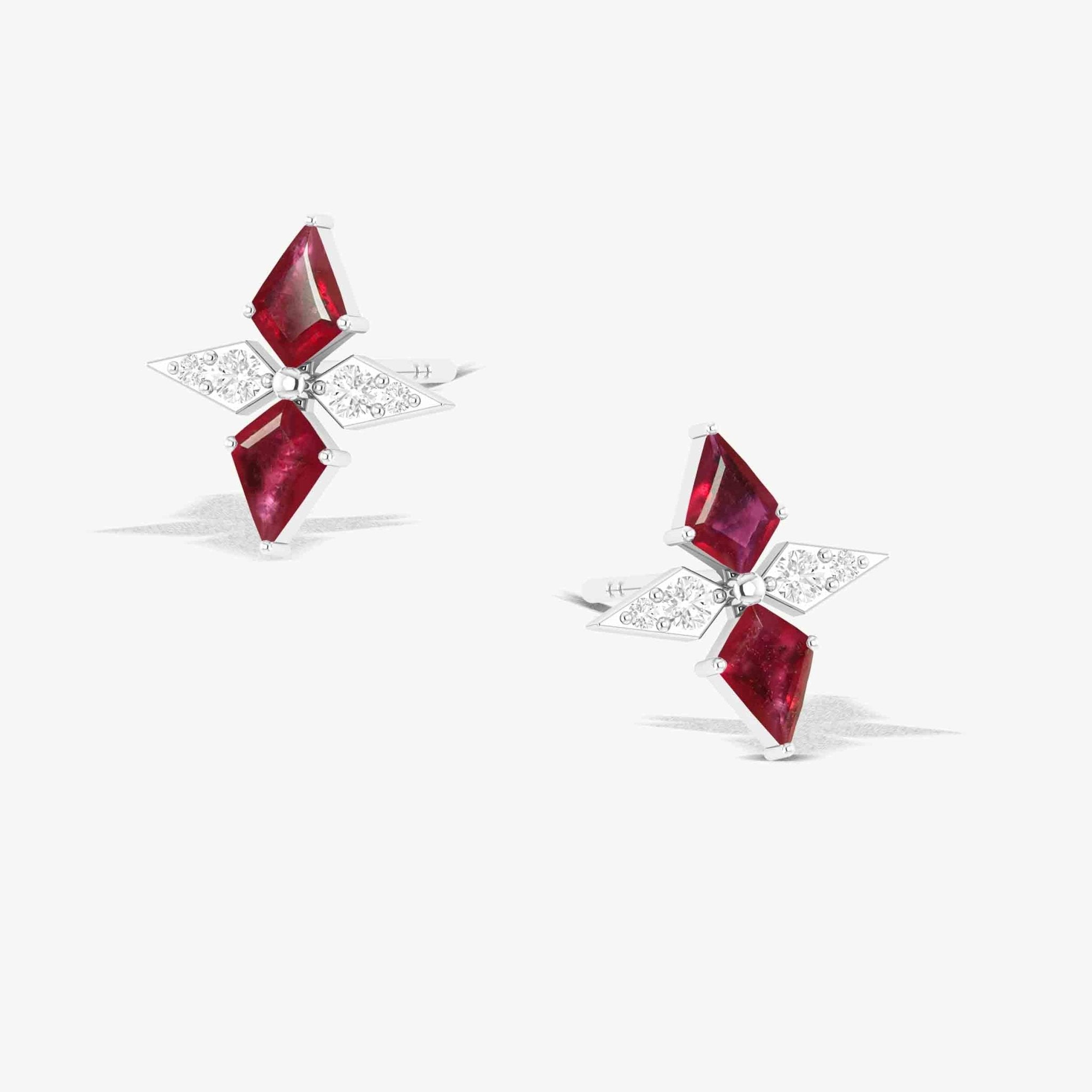 Natural Ruby Dual Kite Gemstone Floral Stud Earrings - Goodstone Jewels
