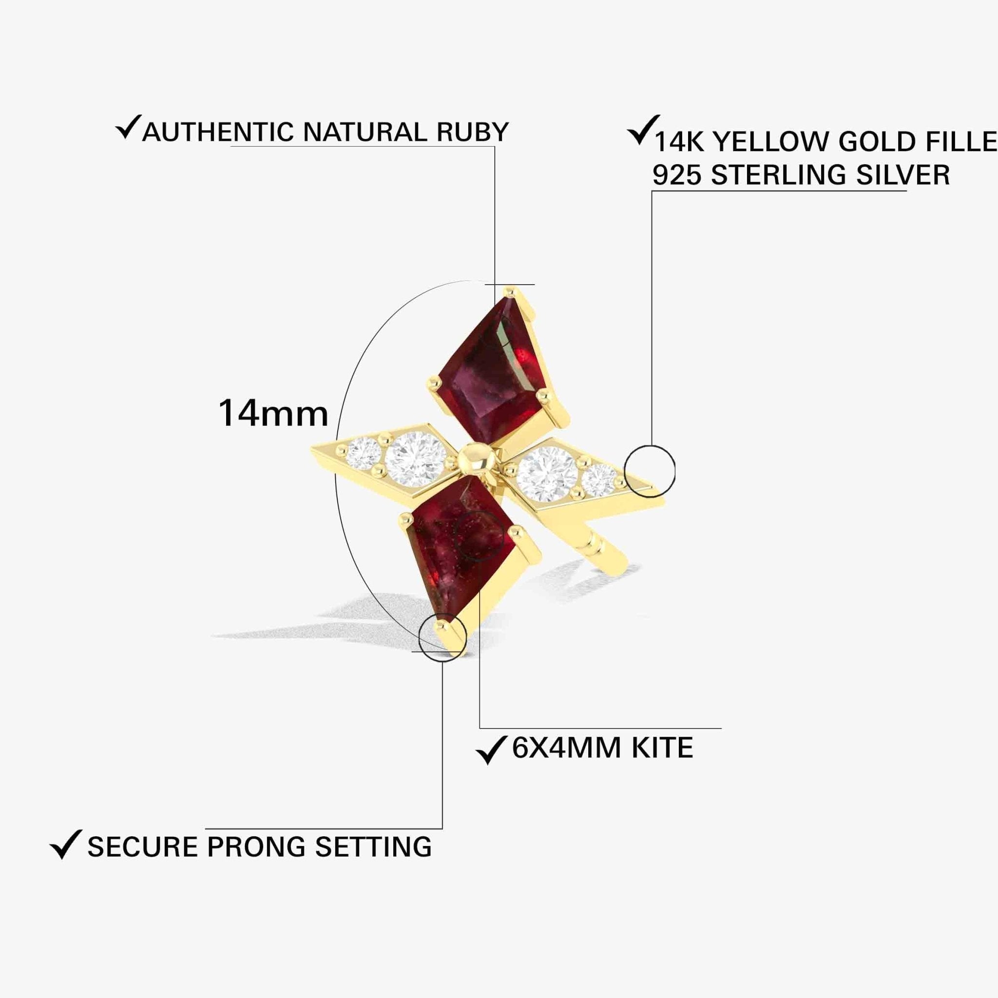 Natural Ruby Dual Kite Gemstone Floral Stud Earrings - Goodstone Jewels