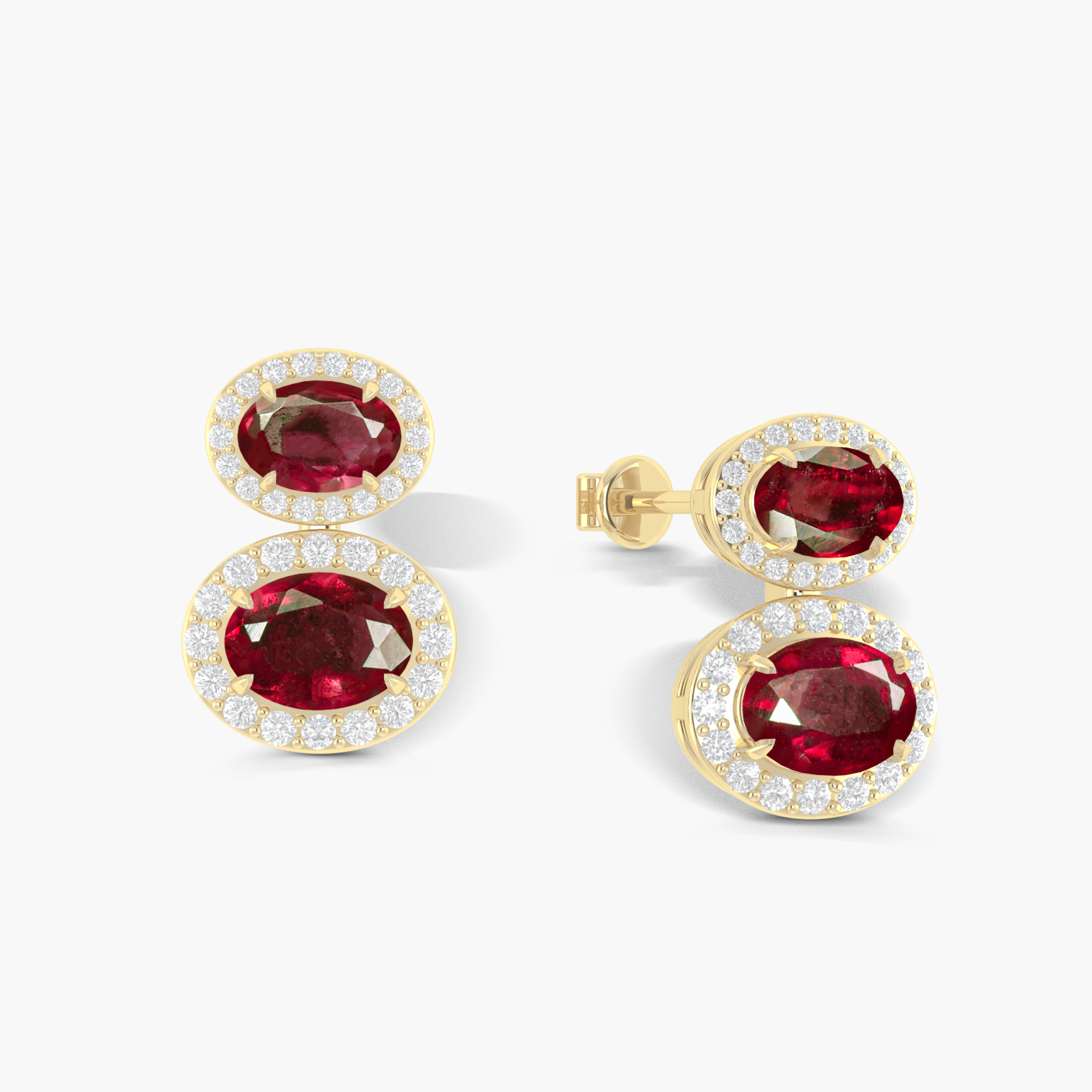 Natural Ruby Dual Stone Halo Stud Earrings - Goodstone Jewels