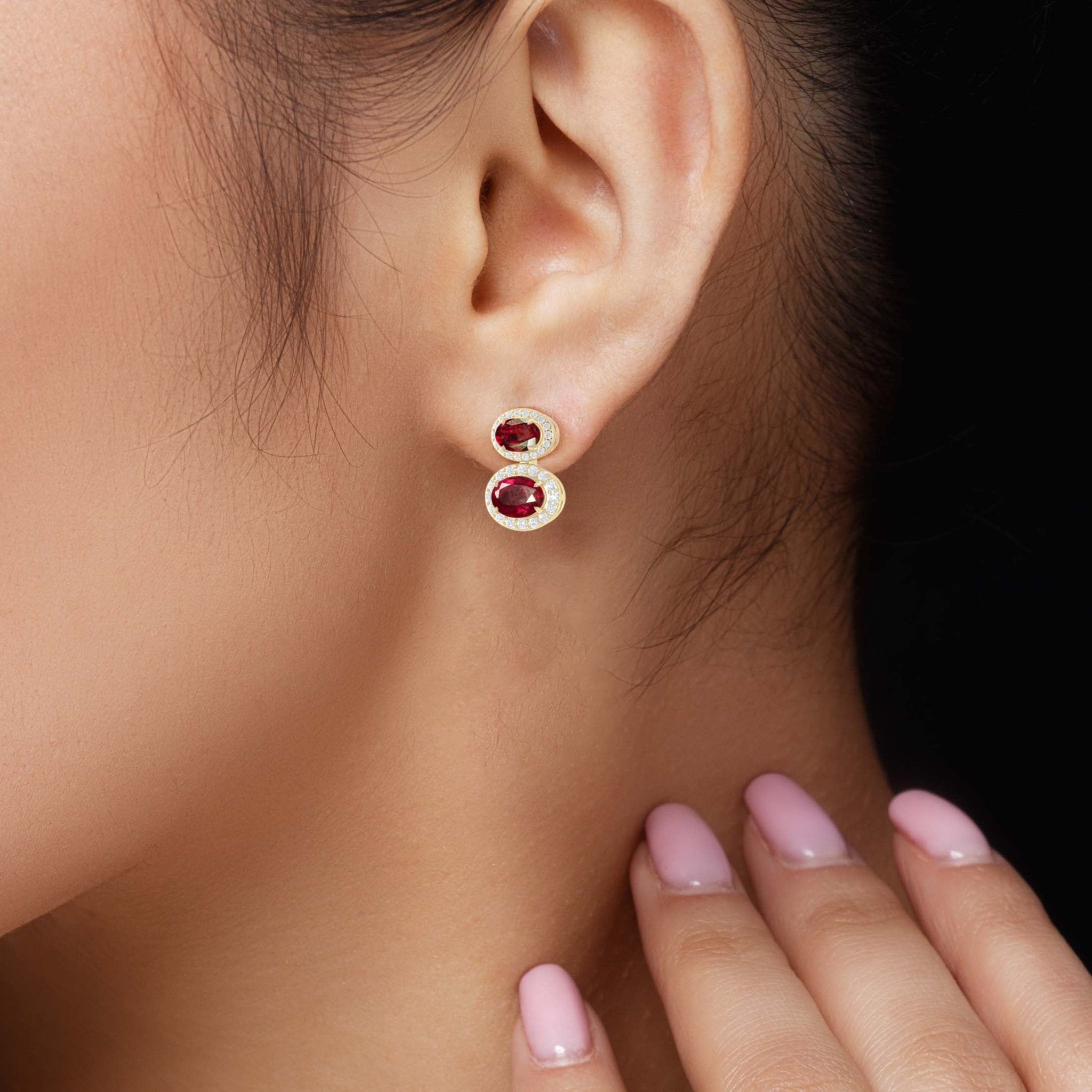 Natural Ruby Dual Stone Halo Stud Earrings - Goodstone Jewels