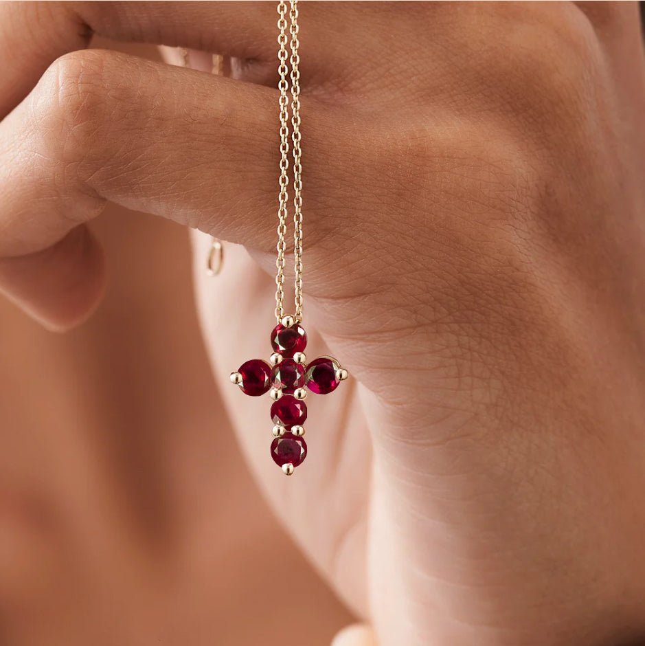 Natural Ruby Gemstone Cross Pendant - Goodstone Jewels