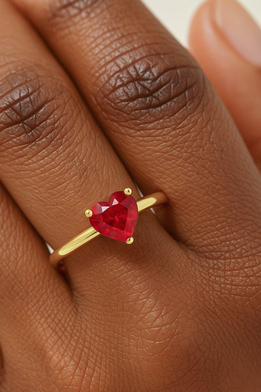 Natural Ruby Gemstone Heart Ring in Yellow Gold Filled & 925 Silver - Goodstone Jewels