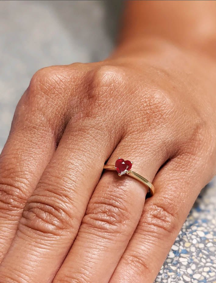 Natural Ruby Gemstone Heart Ring in Yellow Gold Filled & 925 Silver - Goodstone Jewels
