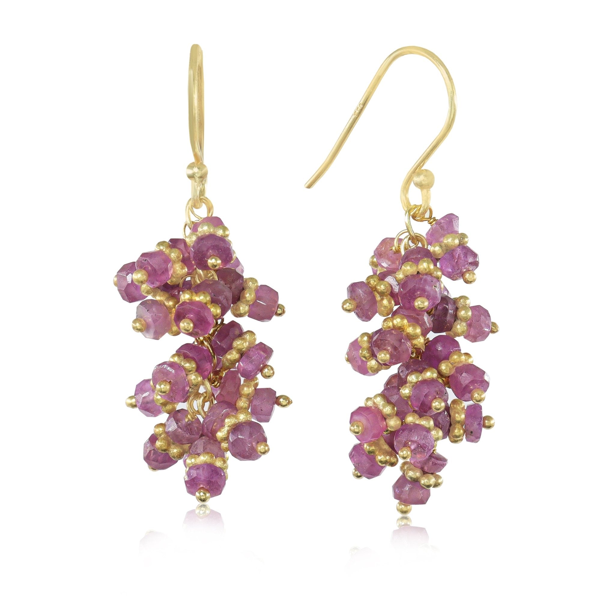Natural Ruby Gemtone Beads Chakri Style Cluster Earrings - Goodstone Jewels
